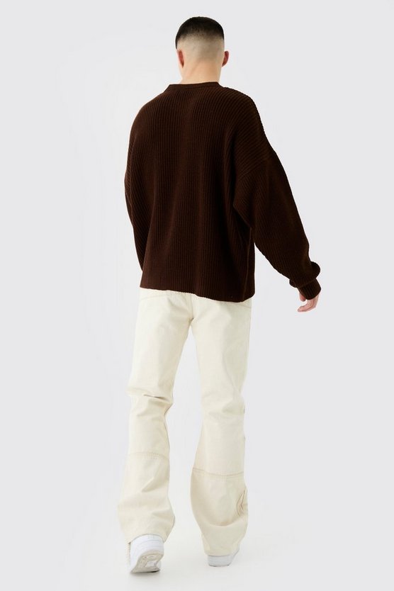 Kastiger gerippter Rundhals-Pullover