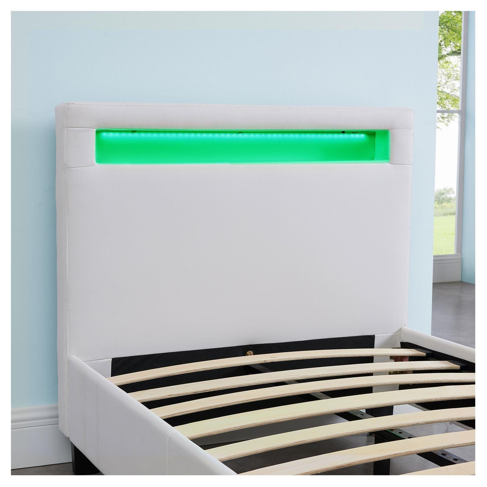 CARO-Möbel Polsterbett MANDALAY, Polsterbett Einzelbett Jugendbett Bettgestell mit LED 90 x 200 cm