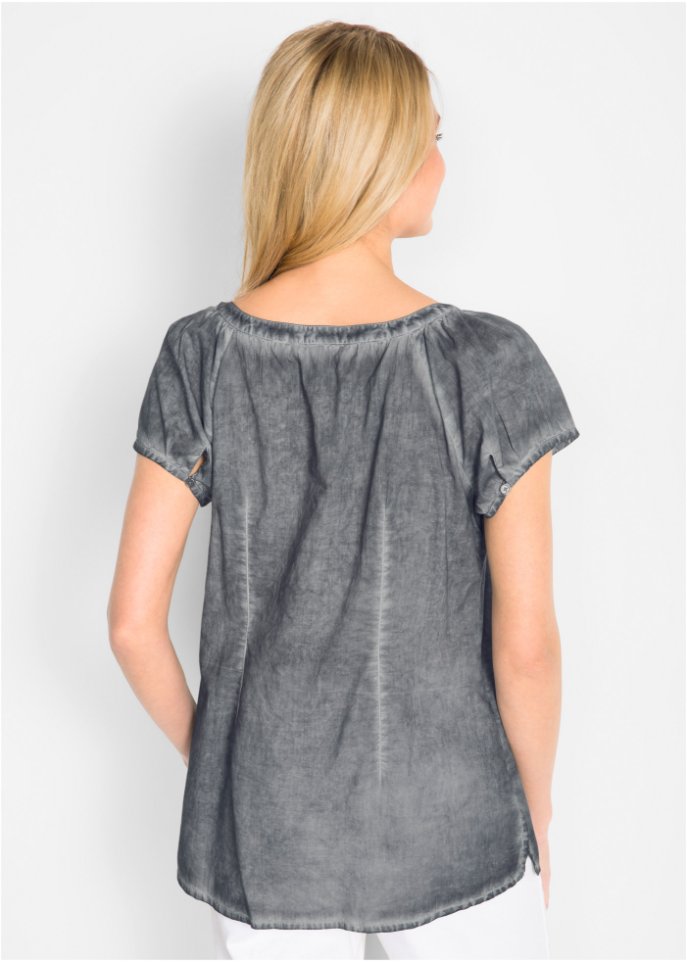 Cold-dyed-Bluse aus Bio-Baumwolle, Kurzarm