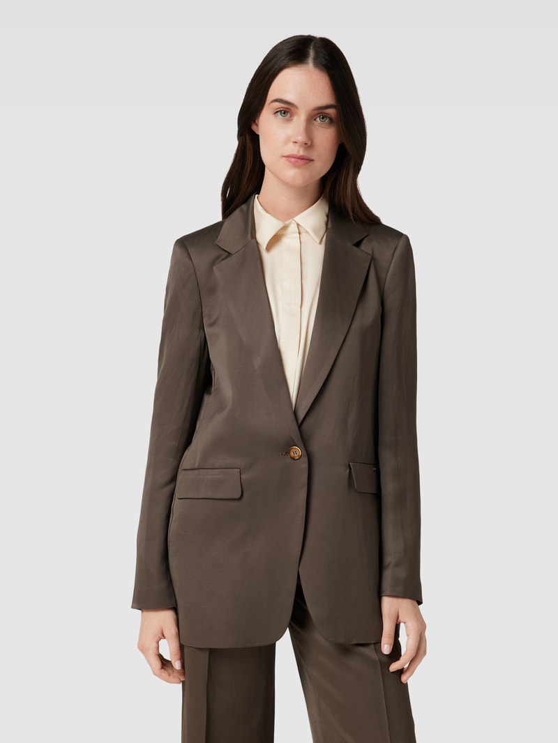 Blazer aus Viskose-Leinen-Mix mit Knopfverschluss Modell 'LECCO' in mittelbraun