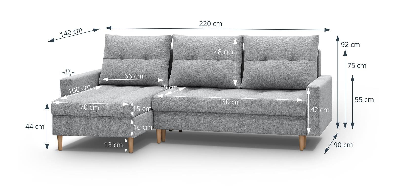 Beautysofa Polsterecke HALANT, Federkerns, Bettfunktion, links oder rechts montiebar, recycelten PET-Flaschen Material