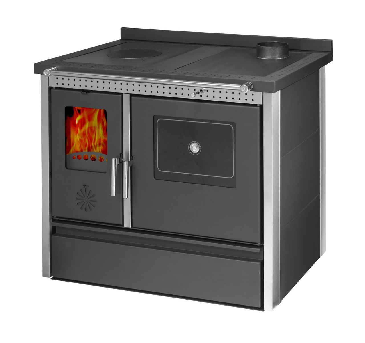 Moeby24 Küchenofen Lotus Inox Holzherd Kaminofen Herd Gusseisen 11,91KW BimSchV2 EEK A  150mm