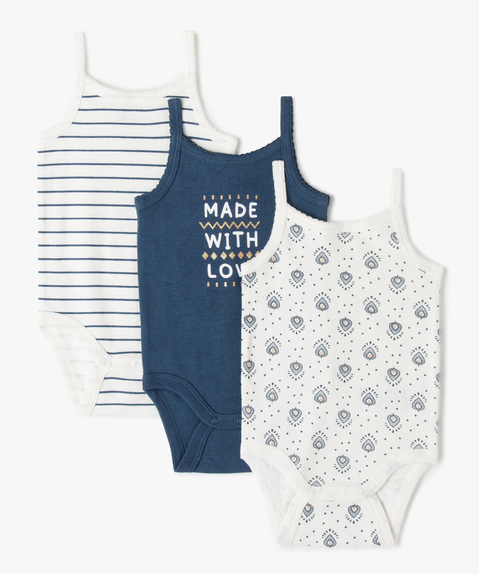Body bébé à bretelles et motifs 100% coton biologique (lo... marine | GEMO