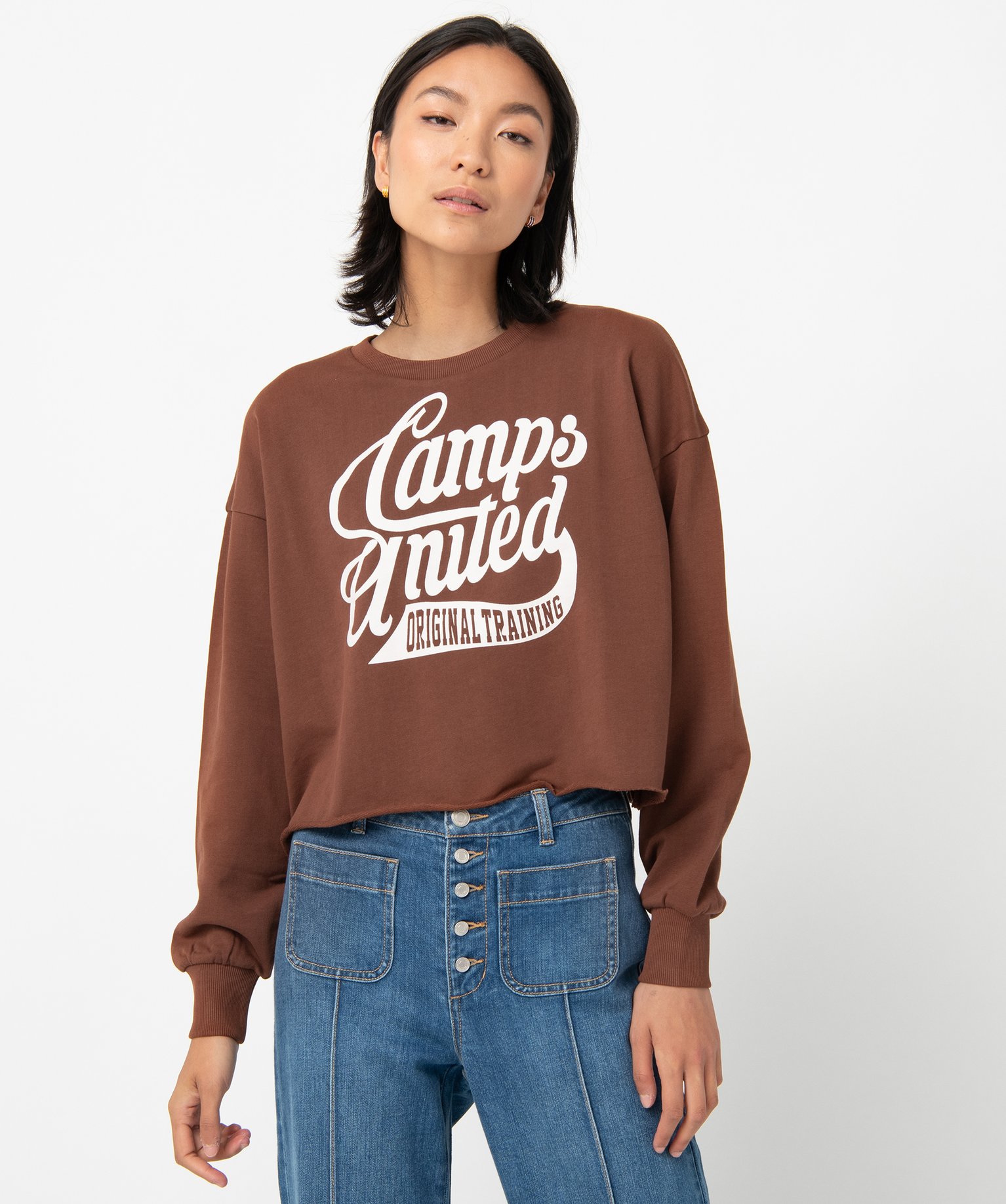 Sweat femme coupe courte finitions bords-francs - Camps United marron | GEMO
