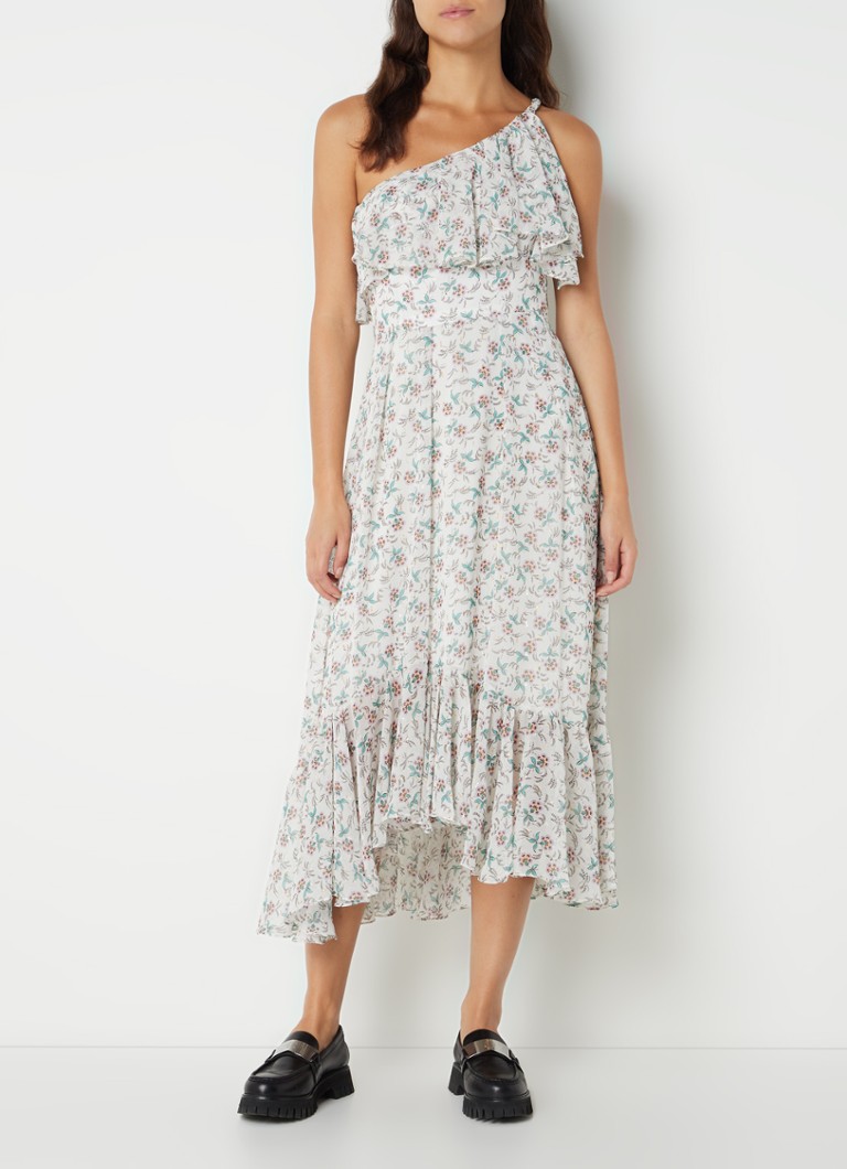 Abito midi asimmetrico Claudie Pierlot Raukie con volant e stampa floreale