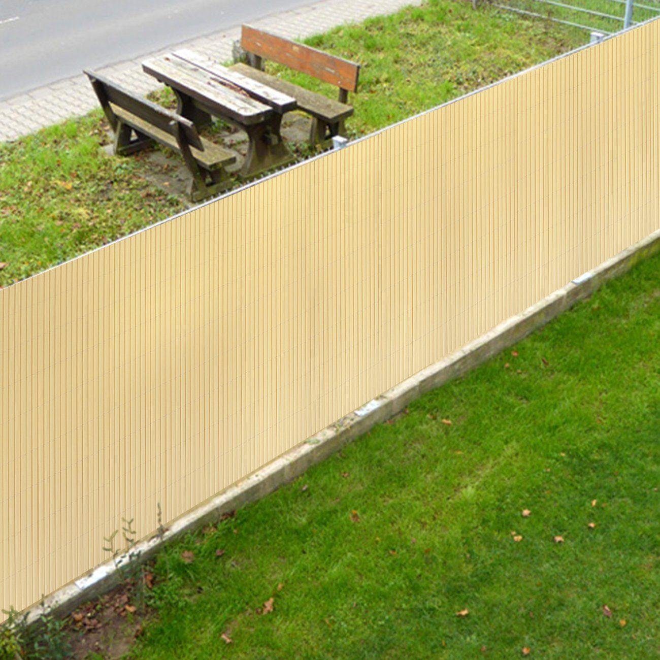 Sekey Balkonsichtschutz PVC Sichtschutzmatte Grau Bambus Sichtschutz Balkon ohne Bohren Zaun Sichtschutz, Windschutz, Sonnenschutz für Balkon, Garten, Terrasse