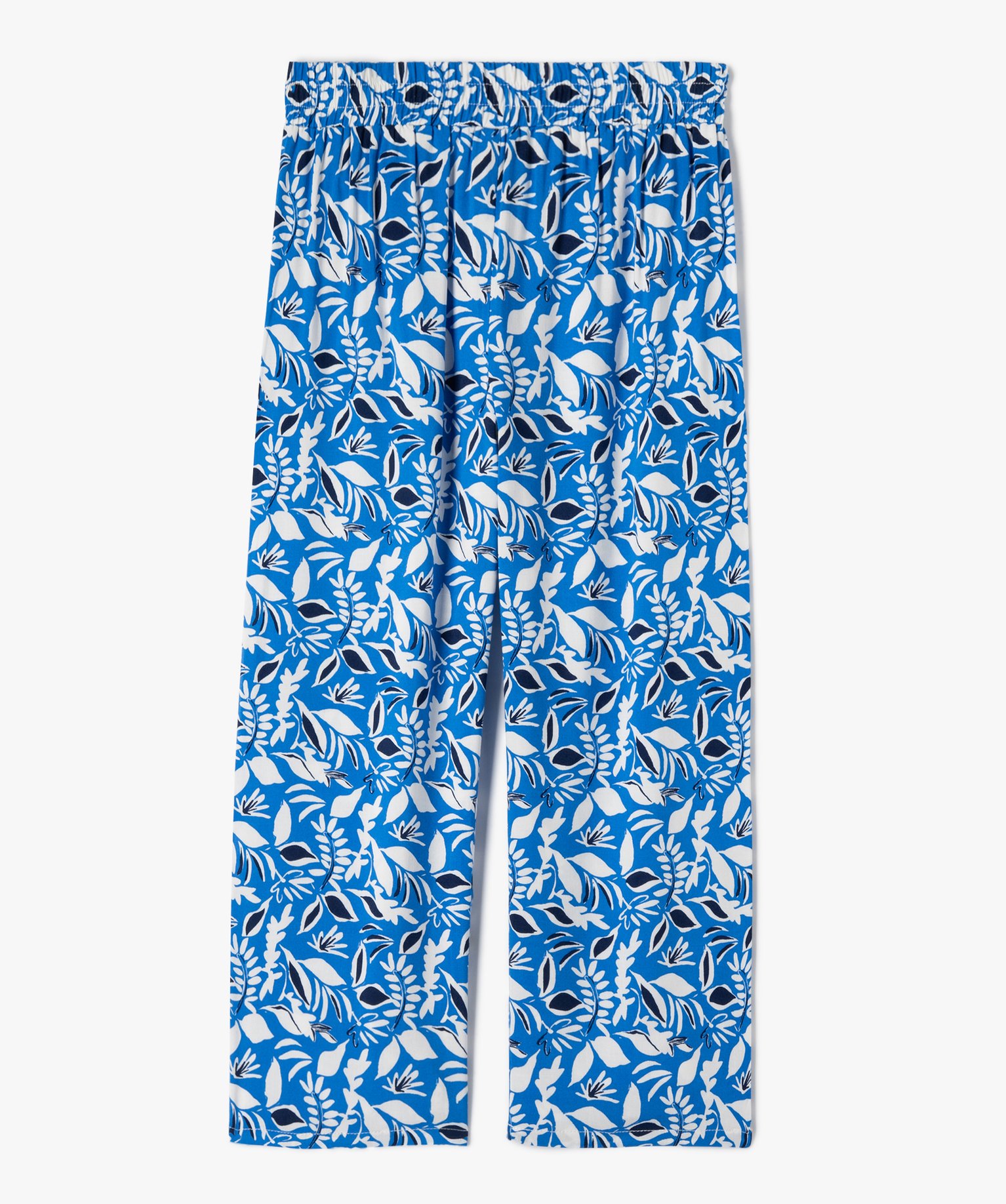 Pantalon fille fluide à motifs feuillage exotique bleu | GEMO
