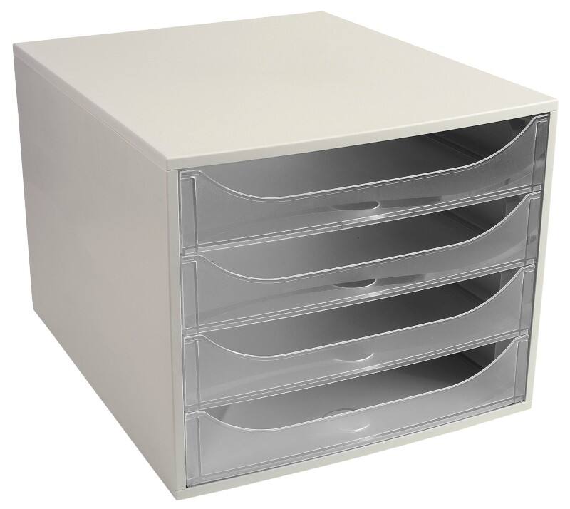 Exacompta Schubladenbox mit 4 Schubladen Big Box Kunststoff Weiß, Transparent 28,4 x 34,8 x 23,4 cm