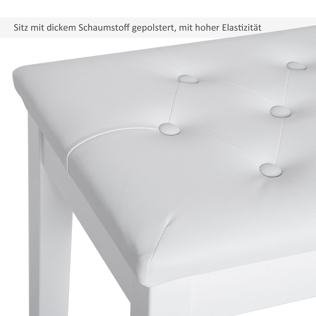 HOMCOM Klavierhocker Klavierbank traditionellen Landhausstil kosmetischer Hocker Stauraum Gummiholz Kunstleder Weiß 76 x 36 x 50 cm