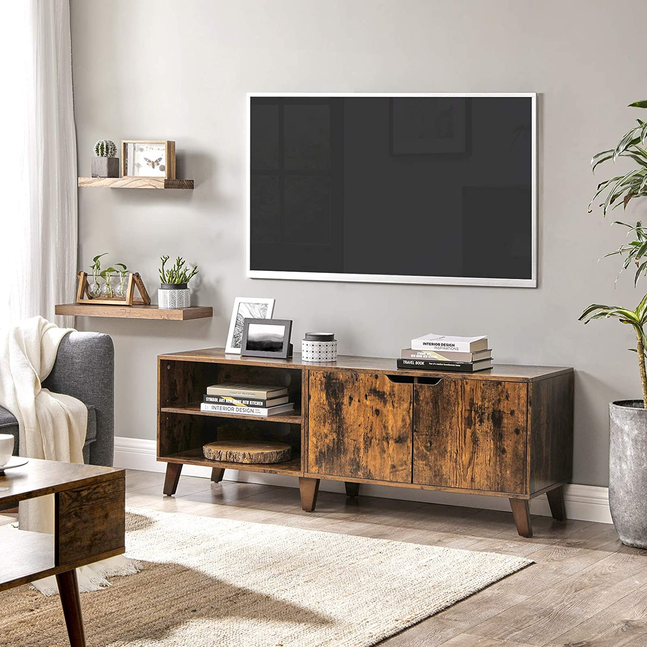 Vasagle TV-Schrank, 140x40x45cm, Rustikales Braun