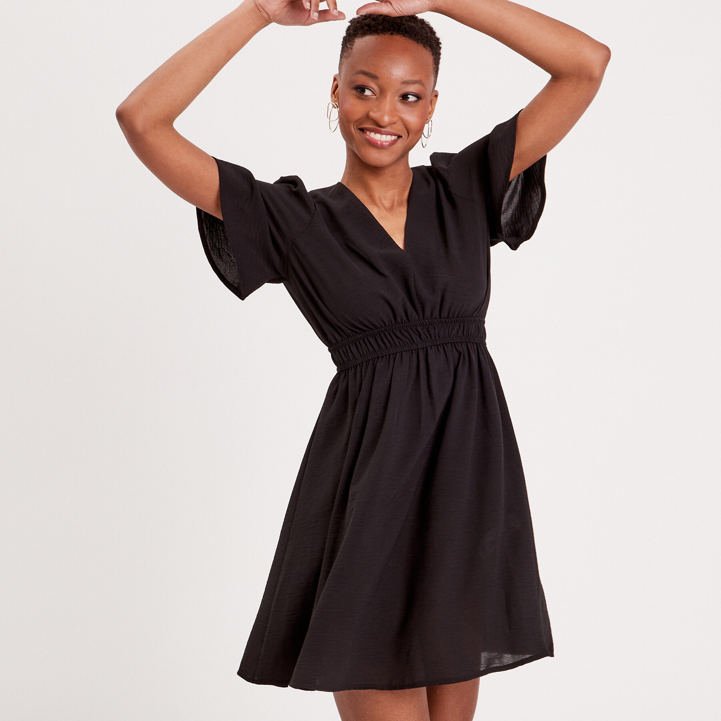 Robe évasée fluide élastiquée noir femme | Cache Cache
