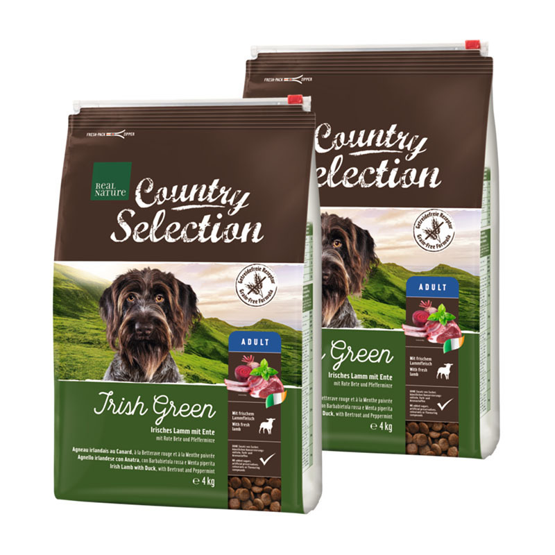 REAL NATURE Hundetrockenfutter REAL NATURE Country Selection Adult Irish Green Irisches Lamm mit Ente 2x4 kg