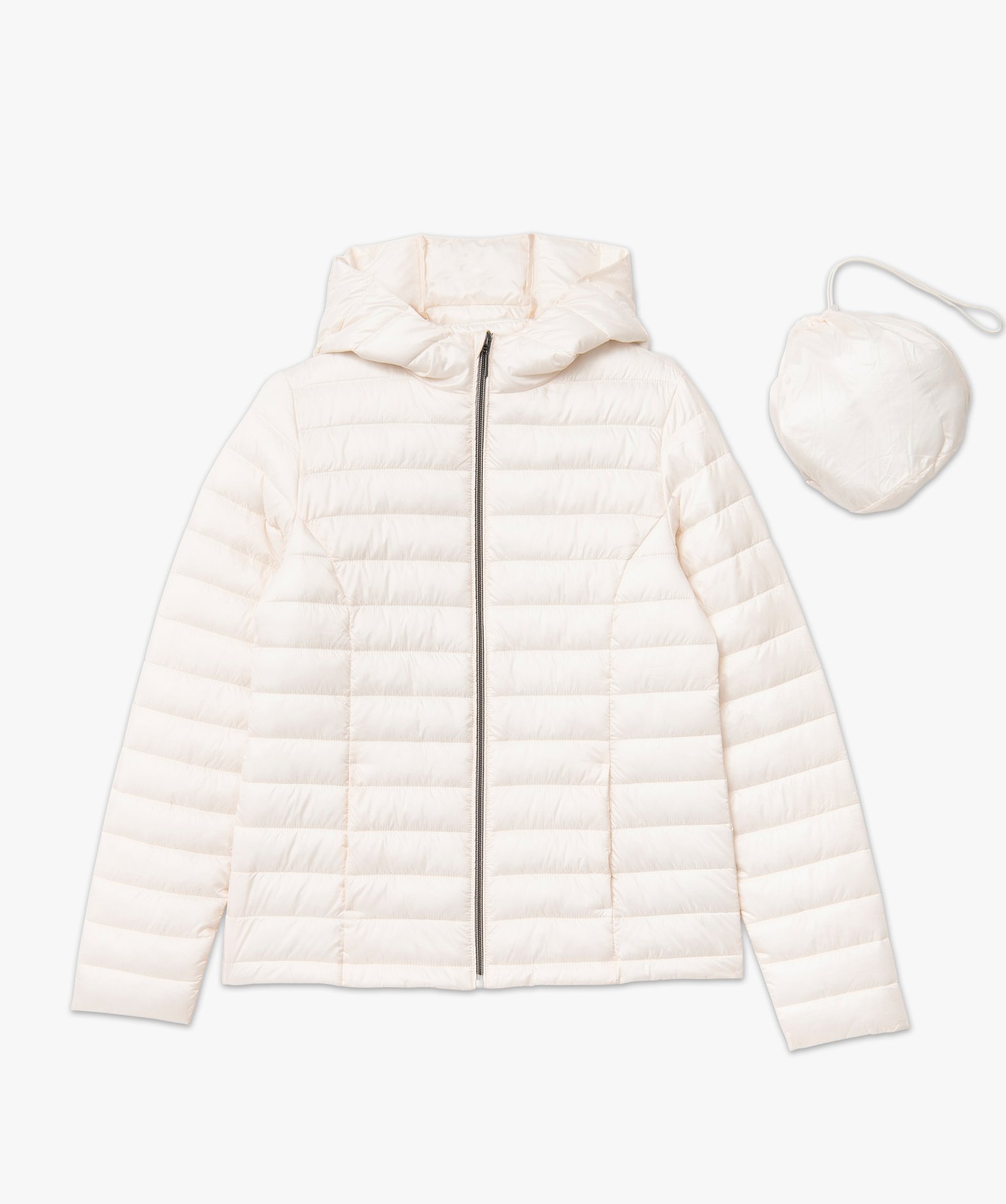Doudoune à capuche rembourrage fin femme avec pochette ecru | GEMO