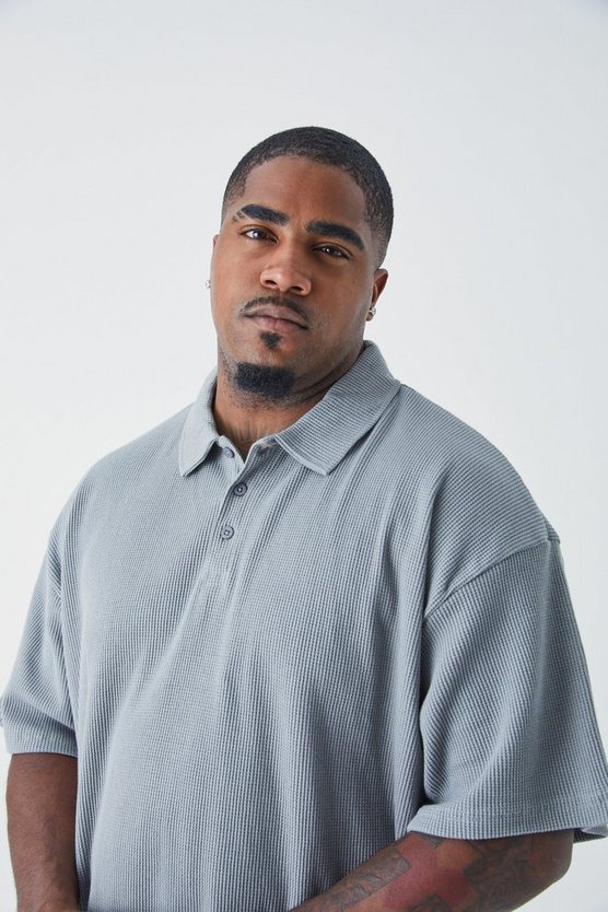 Plus Oversize Poloshirt in Waffeloptik