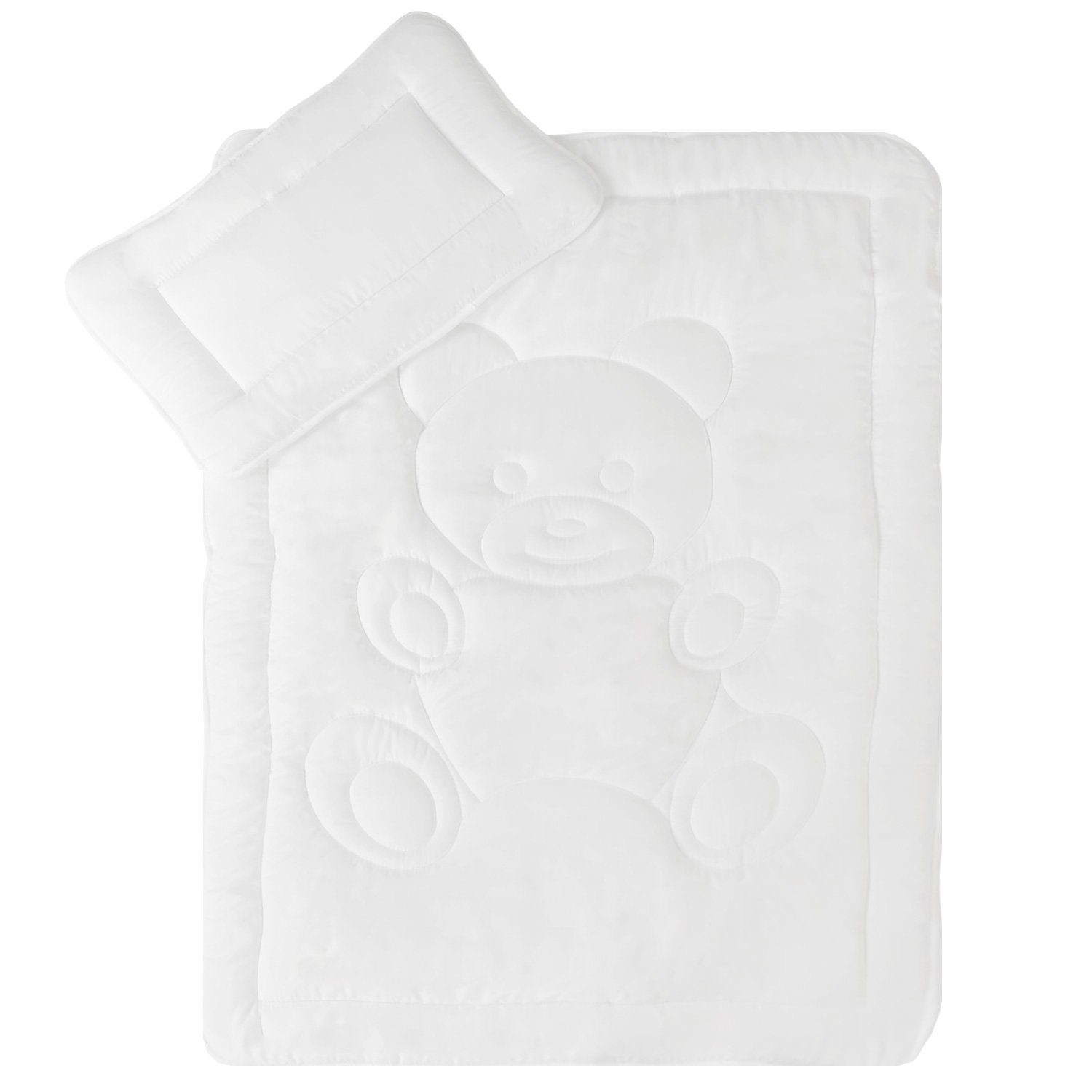 Kinderbettdecke + Kopfkissen, Kinderbettenset Teddy 2-teilig – Bettdecke 100x135 + Kopfkissen 40x60, DILUMA, Füllung: Polyester, Baby und Kinder Bettdecke Kissen Set, für Kinderbett Babybett