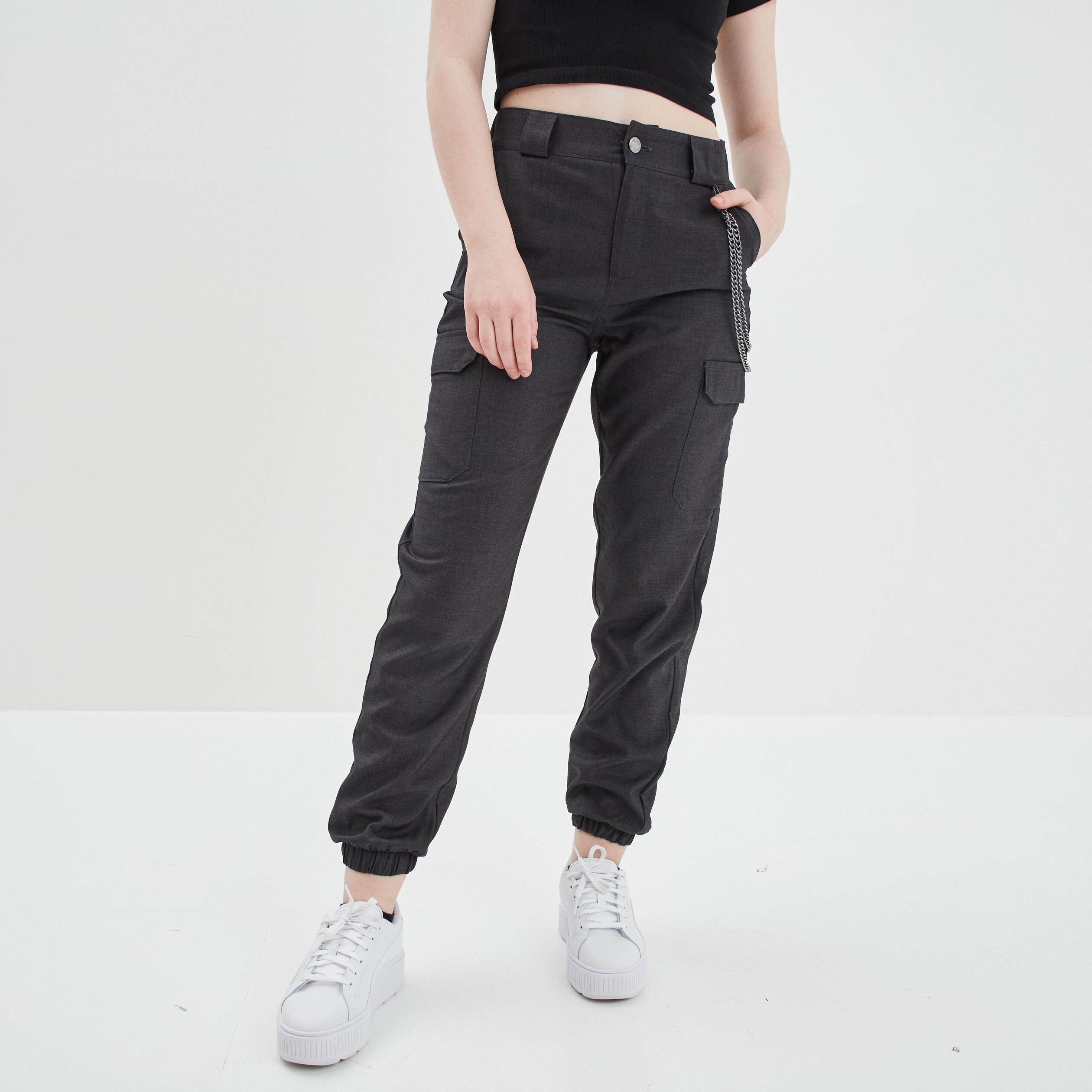 Pantalon battle avec chaîne gris foncé femme | La Halle