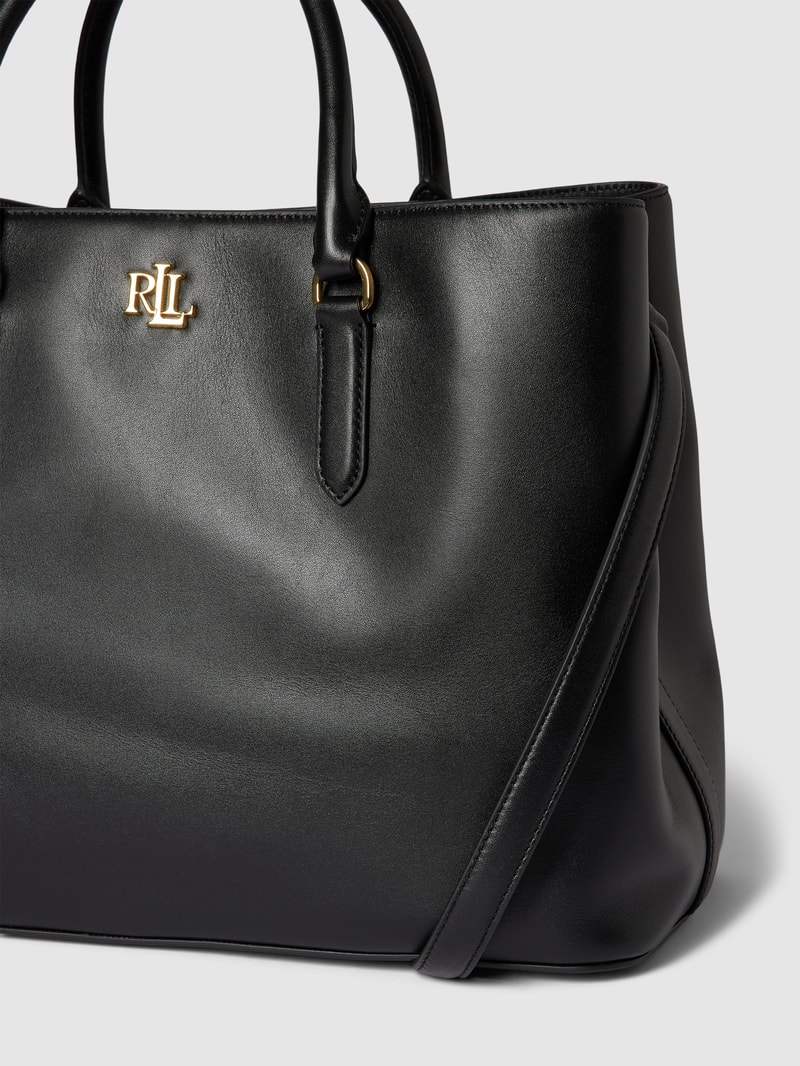 Satchel aus Leder mit Label-Applikation Modell 'MARCY' in schwarz