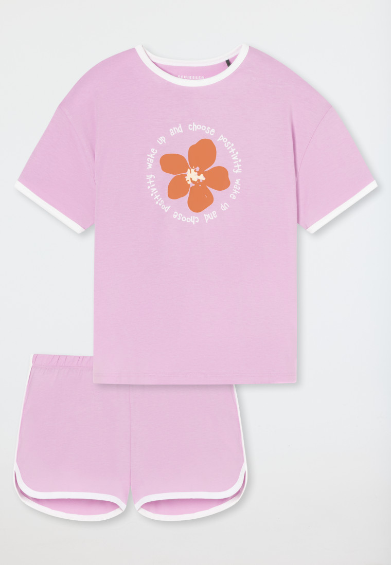 Schlafanzug kurz Organic Cotton Streifen Blume rosa - Nightwear