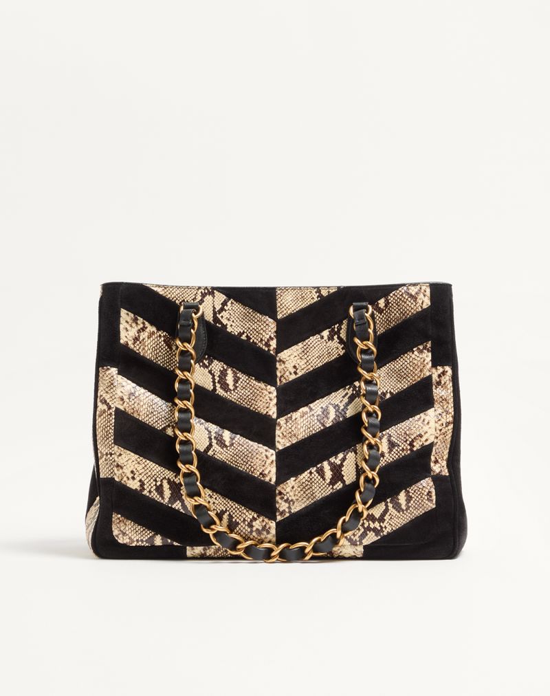 Bolsa Valentino Garavani Laseine Shopping Bag em Python e Camurça com Estampa Chevron