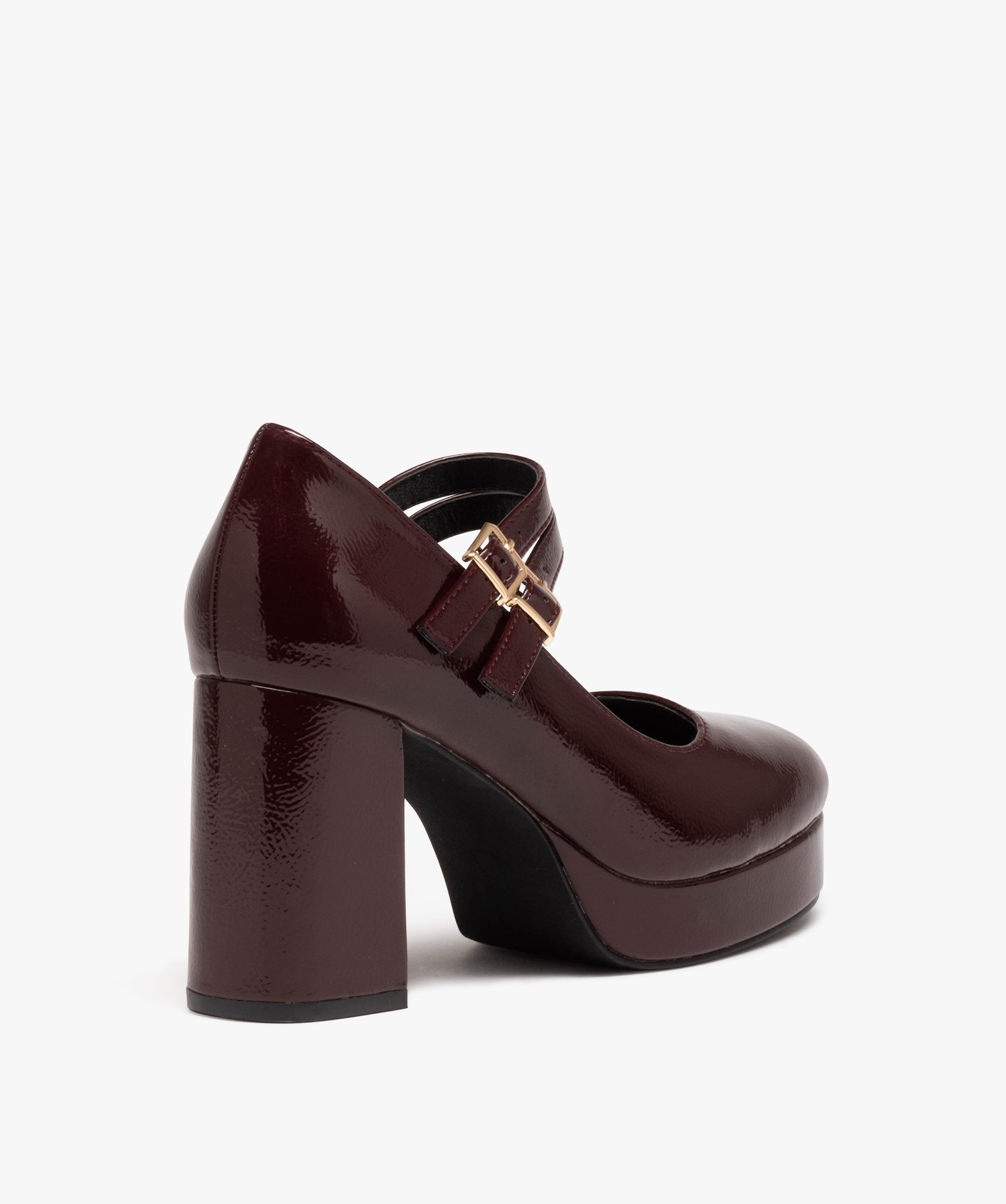 Escarpins babies vernis à talon et double bride femme bordeaux | GEMO