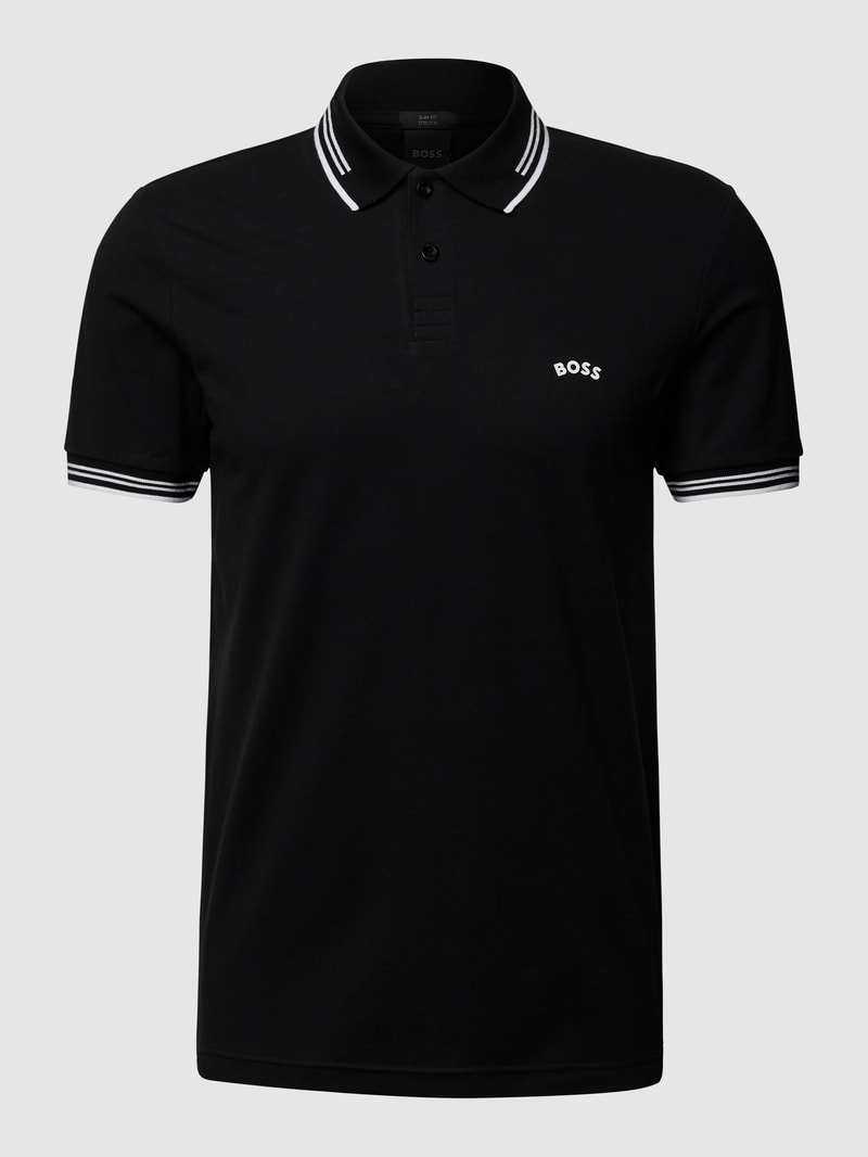 Slim Fit Poloshirt mit Kontraststreifen Modell 'Paul Curved' in schwarz