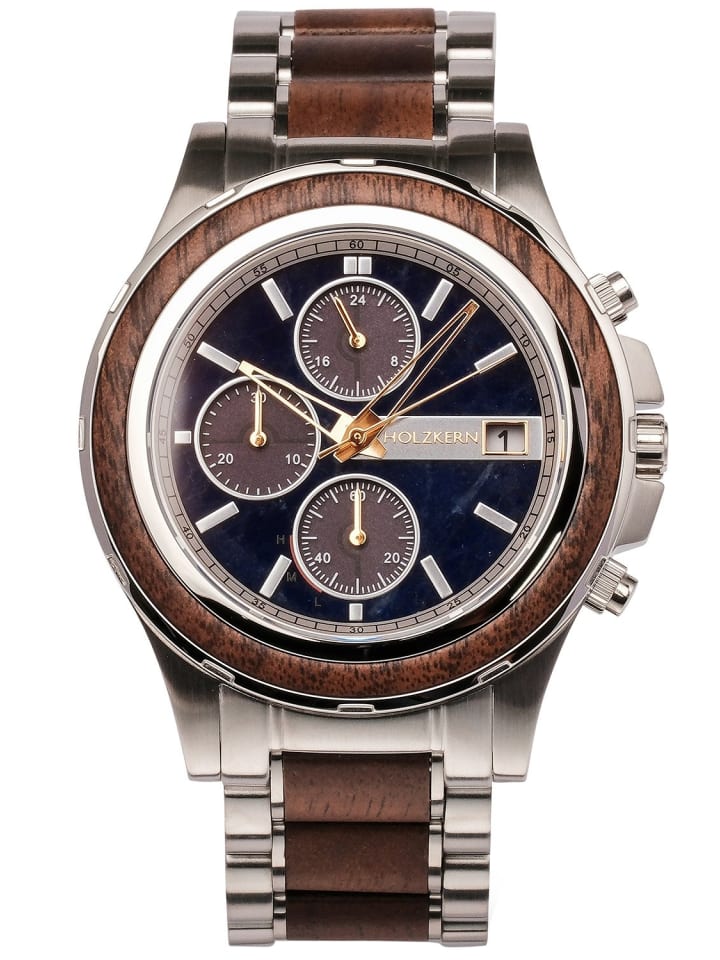 Holzkern Herren-Chronograph Solar Koh Mak Walnuss/Marmor Blau / Mehrfarbig / Silber günstig kaufen onesize