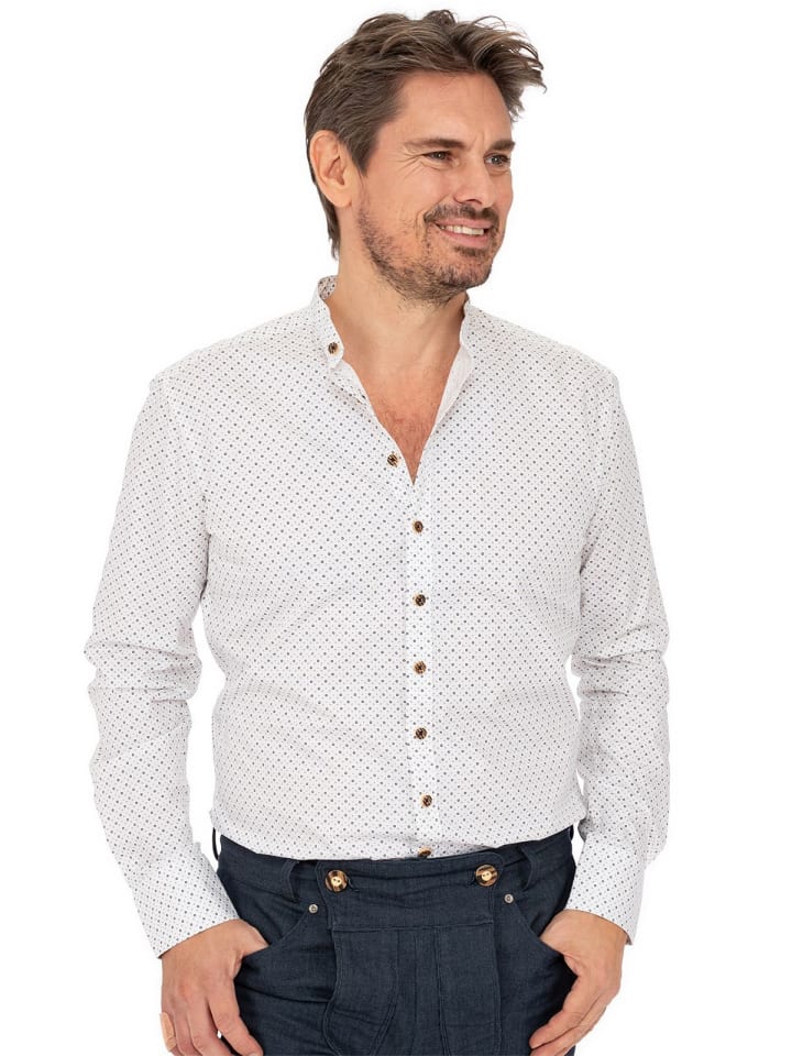OS-Trachten Stehkragenhemd 420000-4301 in weiß-jeans günstig kaufen