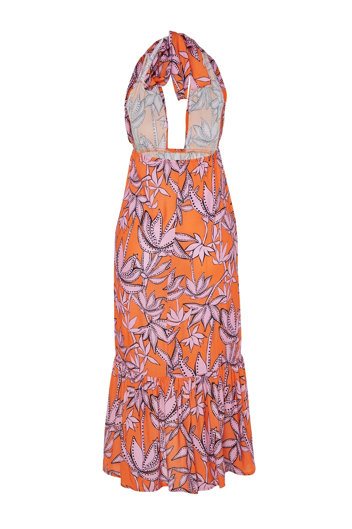 Trendyol Collection  Blumengemustertes Midi-Strandkleid mit gewebtem Kreuzband TBESS23EL00087