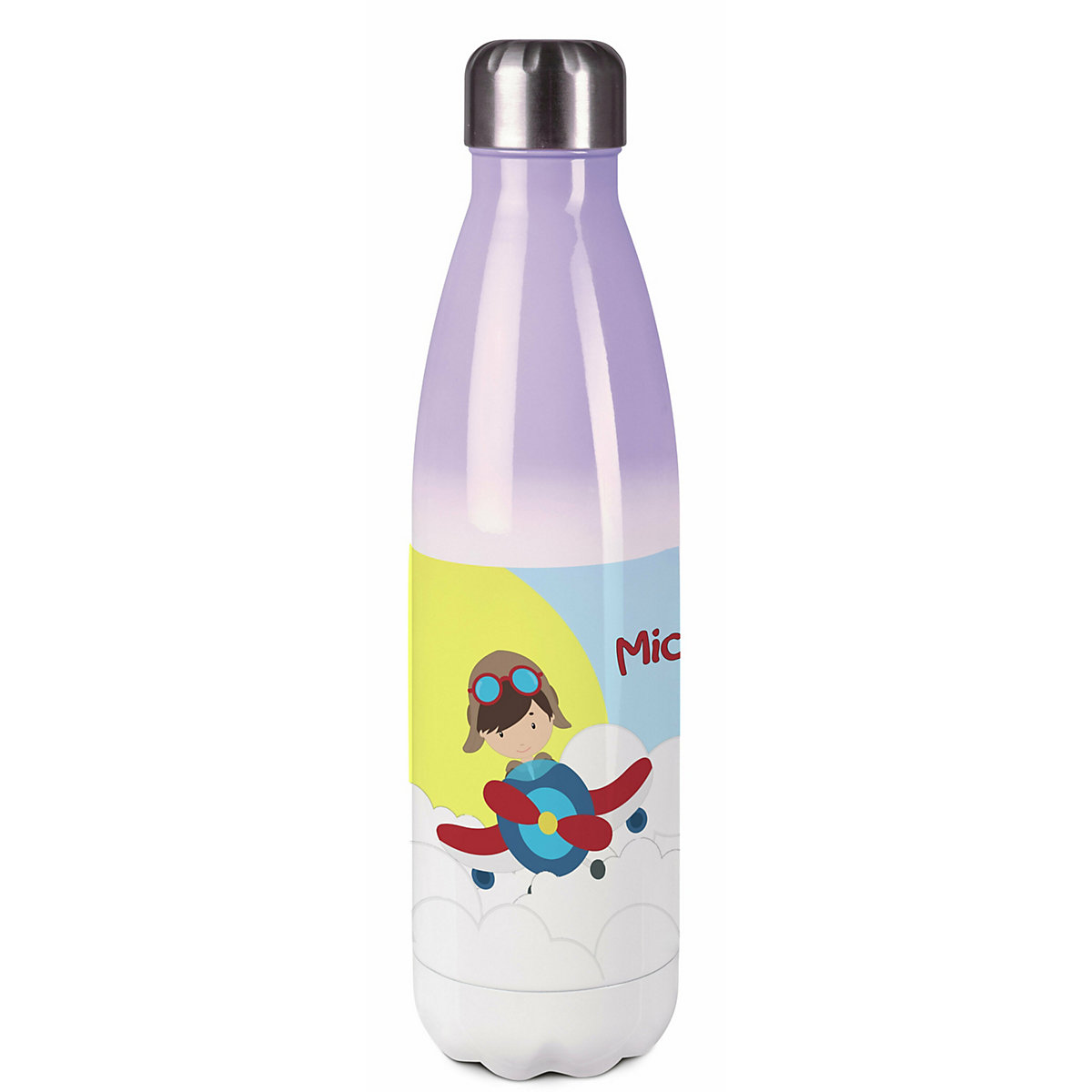 Edelstahl Kinder Thermoflasche / Trinkflasche bunt Flugzeug-Wolken Spülmaschinenfest, Auslaufsicher, Bruchfest, Doppelwandig, Für Heißgetränke geeignet, Mit Deckel, Isoliert