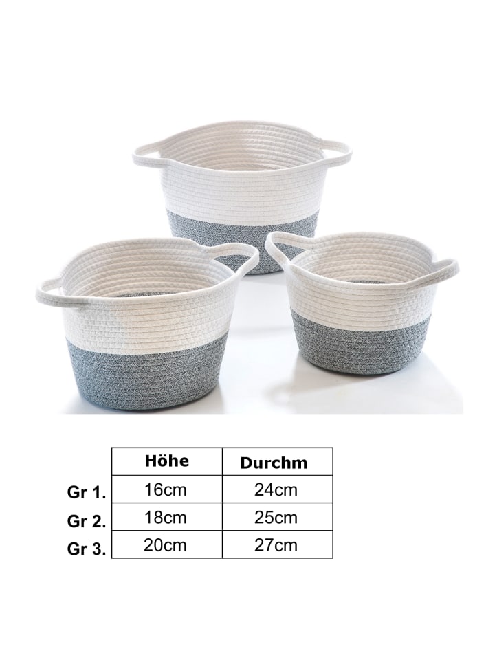 kobolo 3tlg. Set Aufbewahrungskorb COTTONRND3 in Grau günstig kaufen onesize