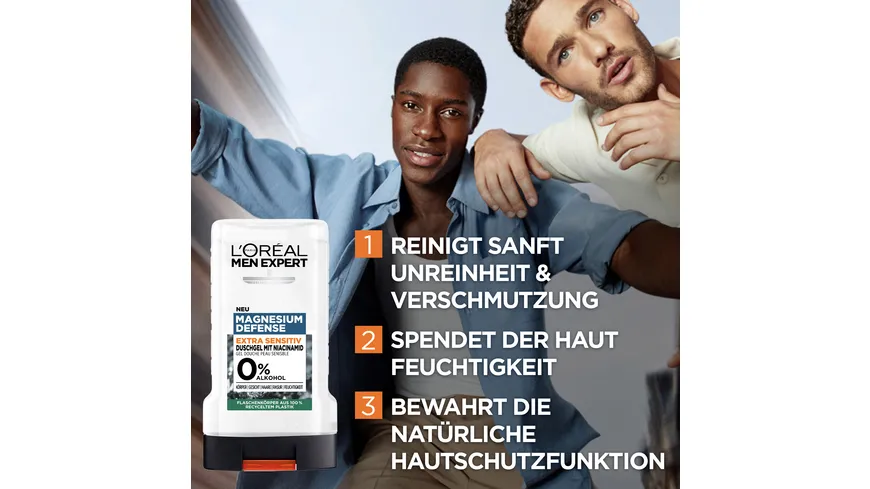 L'Oréal Men Expert Shower Magnesium -Duschgel für alle Hauttypen - spendet Feuchtigkeit und reinigt sanft 250 ml