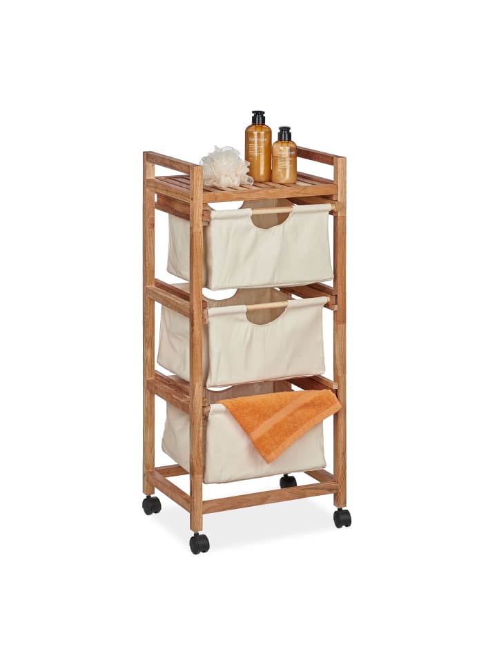 relaxdays Badregal mit Wäschekorb in Natur/ Beige - (B)43,5 x (H)96 x (T)33,5 cm günstig kaufen onesize