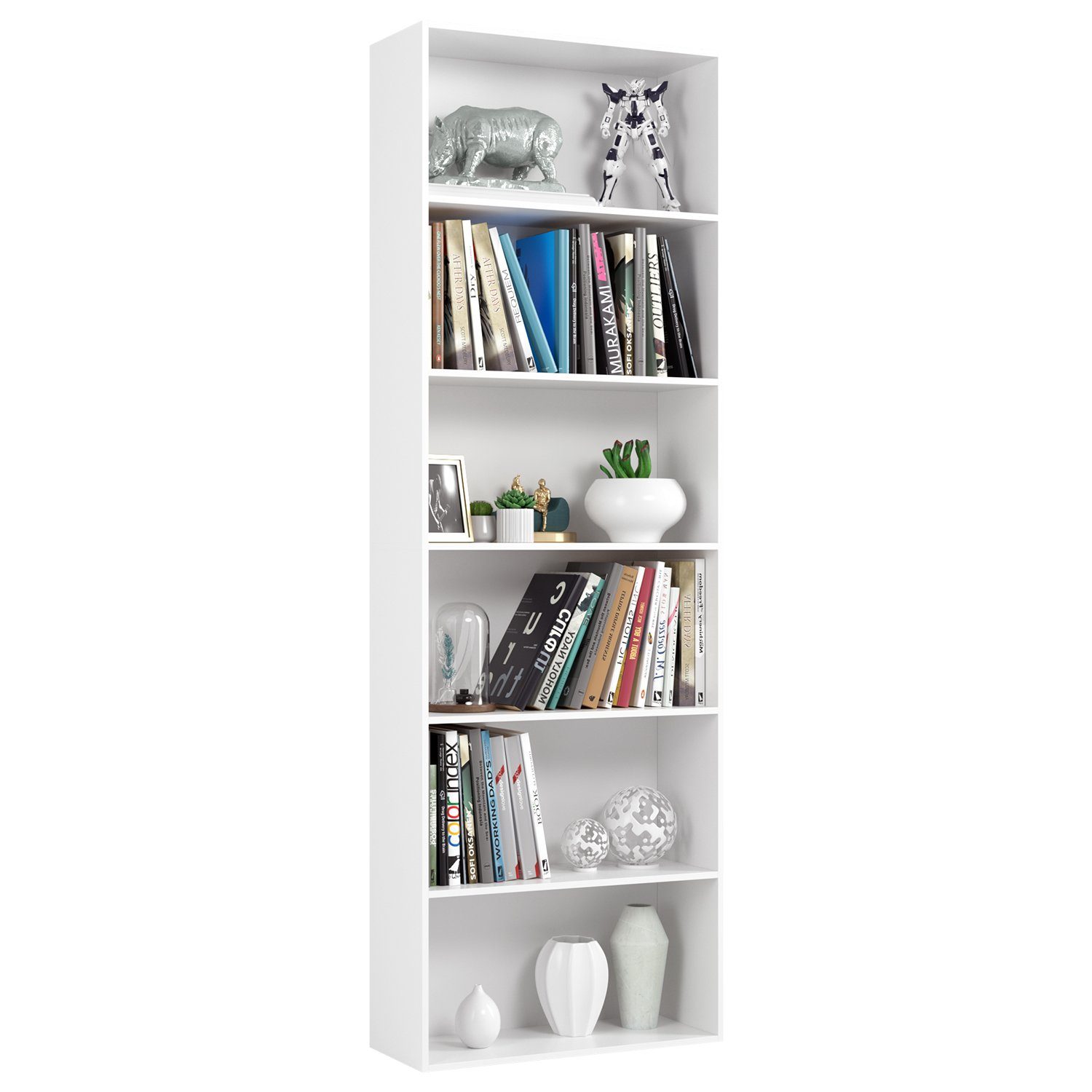 Homfa Bücherregal, 180cm Standregal Büroregal Raumteiler mit 6 Fächern Weiß