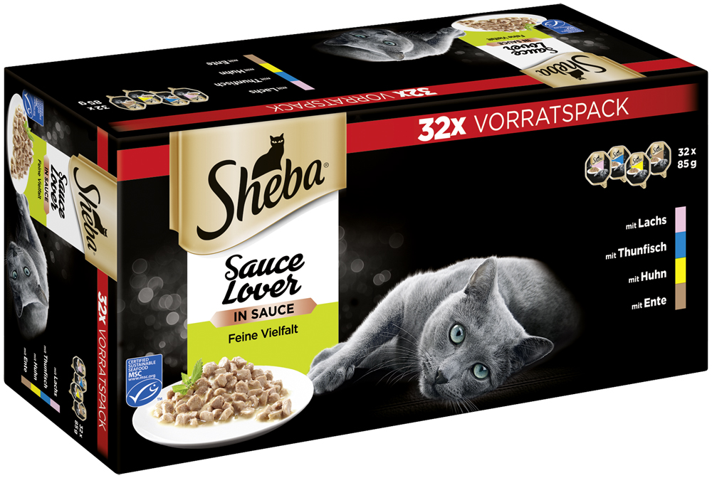 Sheba Schale Vorratspack Sauce Lover in Sauce Feine Vielfalt MSC 32 x 85g