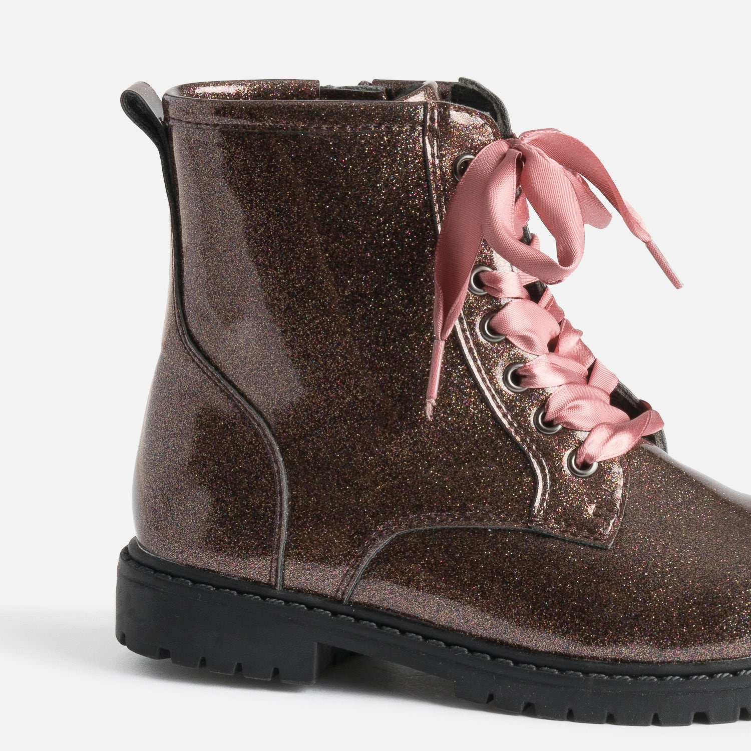 Boots BUGGY rose pailleté à lacet-ruban