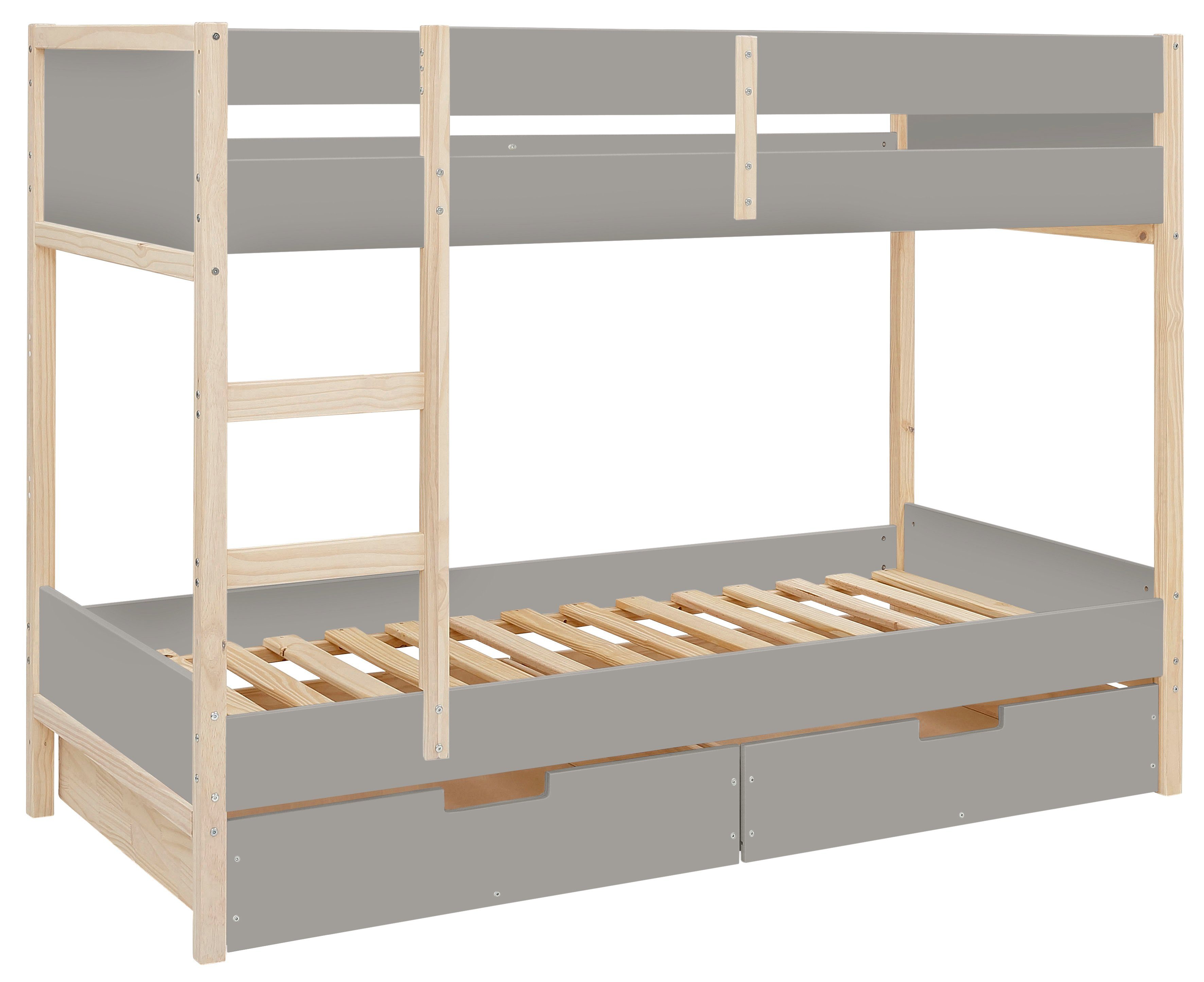 Lüttenhütt Etagenbett Janne, Kiefernholz, Etagenbett, inklusive Holzleiter, Liegefläche 90x200 cm