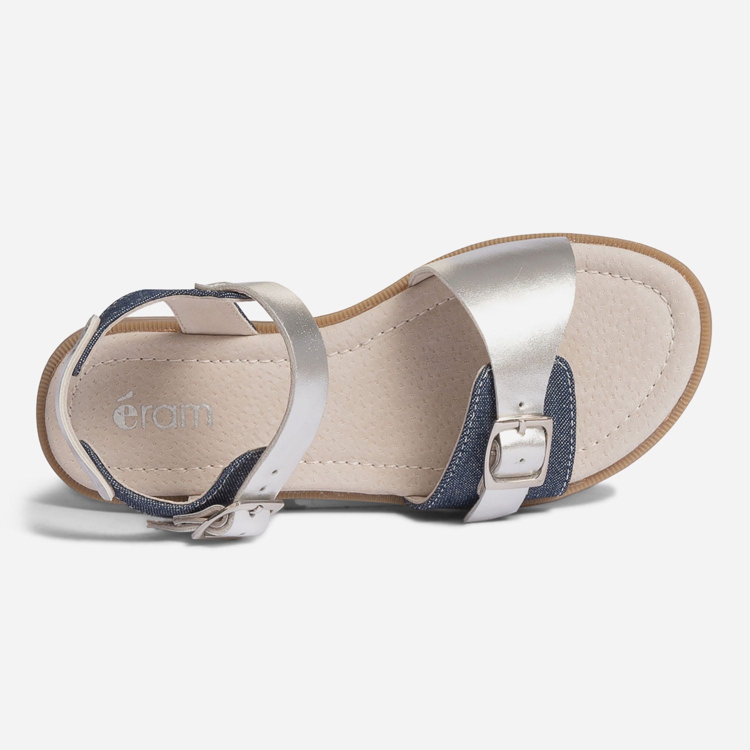 Sandale argent et bleu bi matière