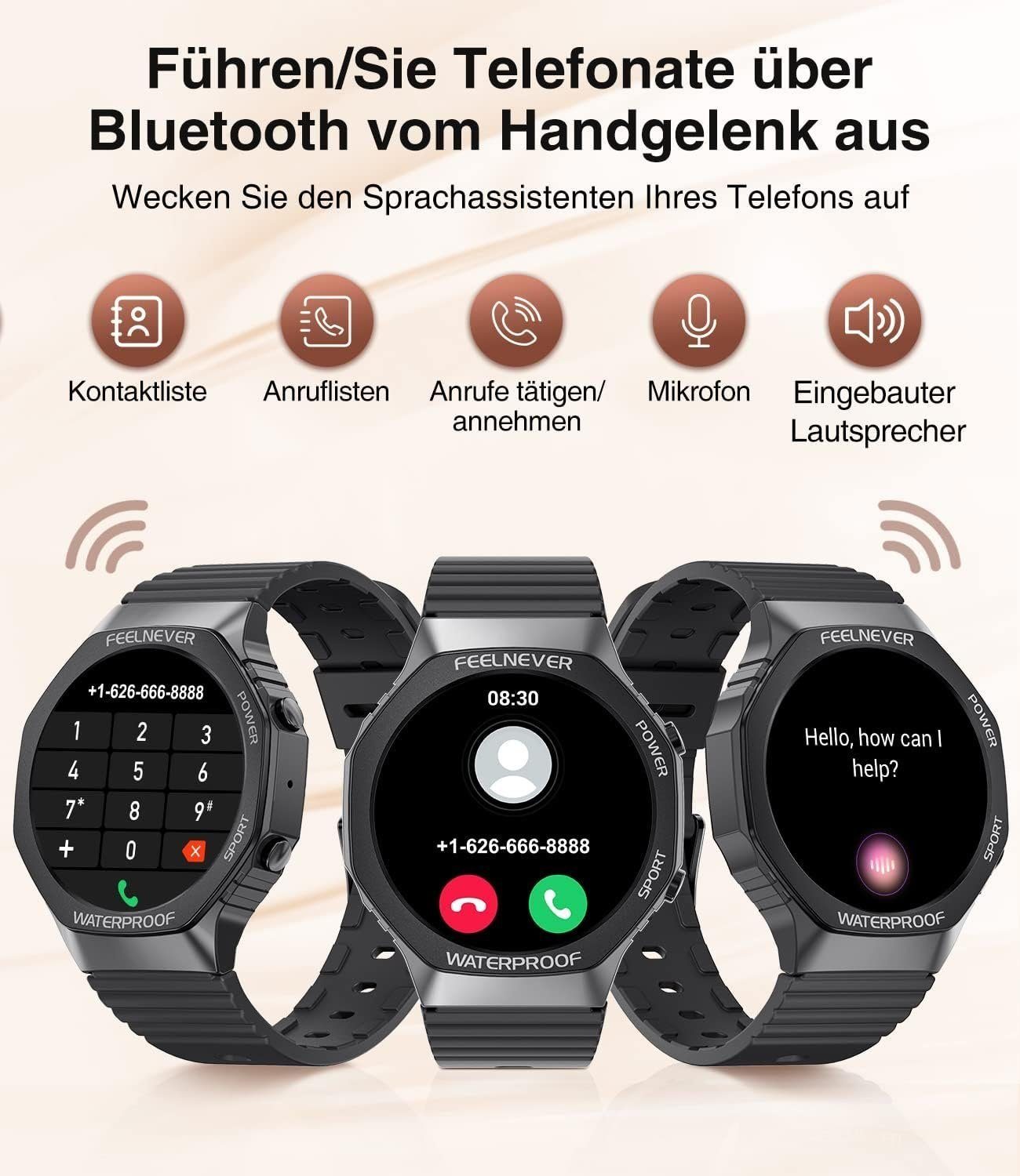 Mutoy Smartwatch Damen Herren Fitnessuhr Fitness Tracker Smartwatch (1,32 Zoll Runde Voll Touchscreen Zoll) Telefon Uhr mit Anruffunktion,IP67 Wasserdicht Fitness Uhr, mit Pulsmesser Schrittzähler Schlafmonitor, Sportuhr, Aktivitätstracker, Uhren Wat