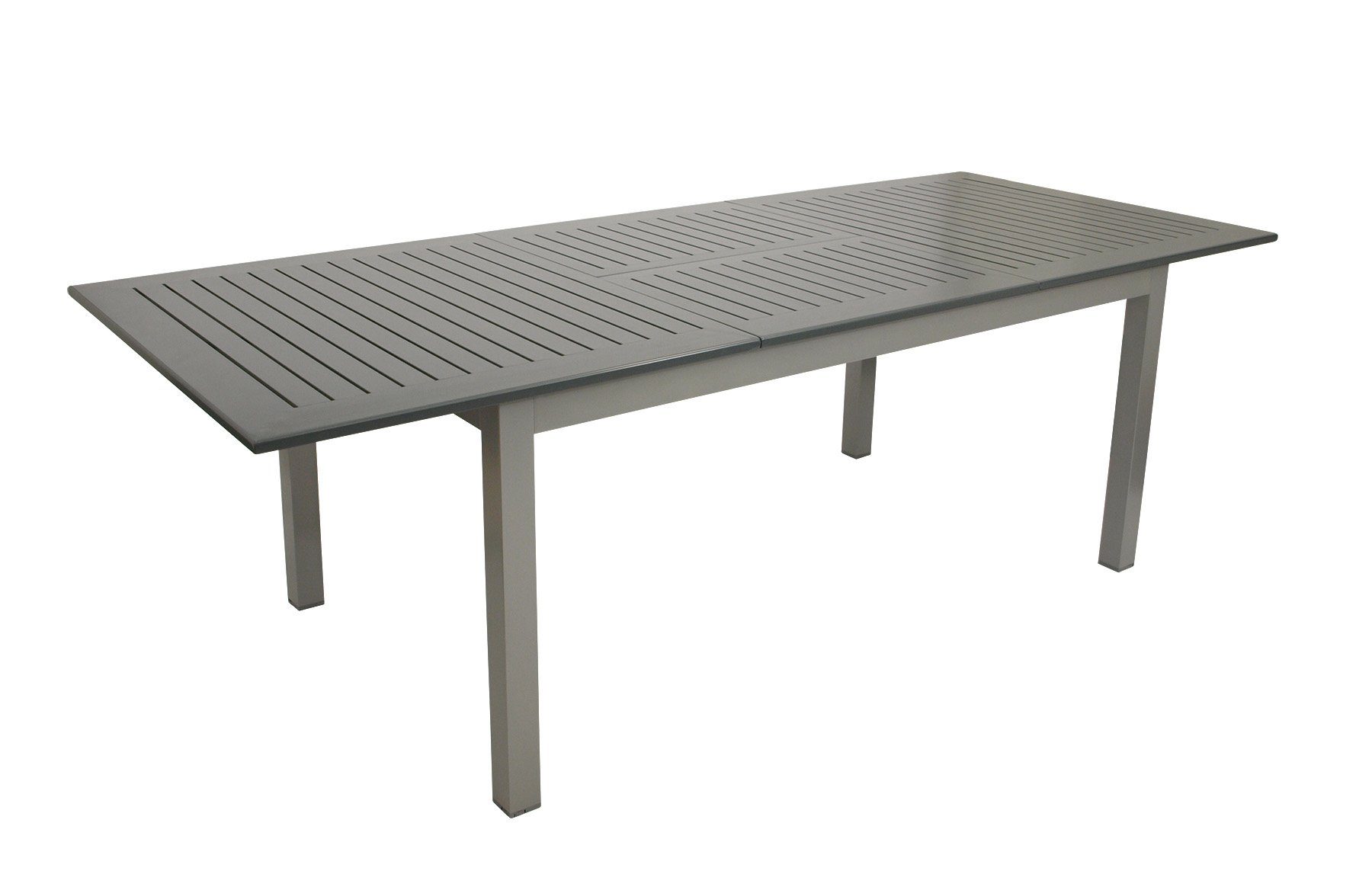 DEGAMO Garten-Essgruppe BAJAZZO 7-teilig, 6x Stapelsessel, 1x Ausziehtisch 175/245x100cm, Alu silbergrau