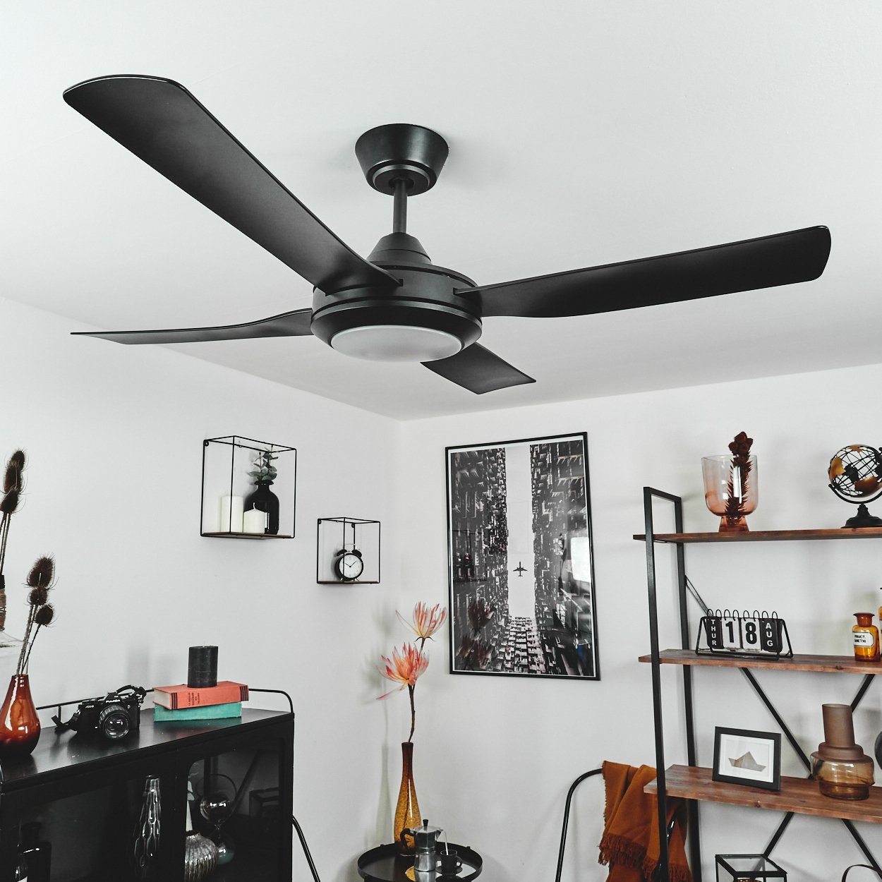 hofstein Tischturmventilator Deckenventilator aus Metall/Kunststoff in Schwarz/Weiß