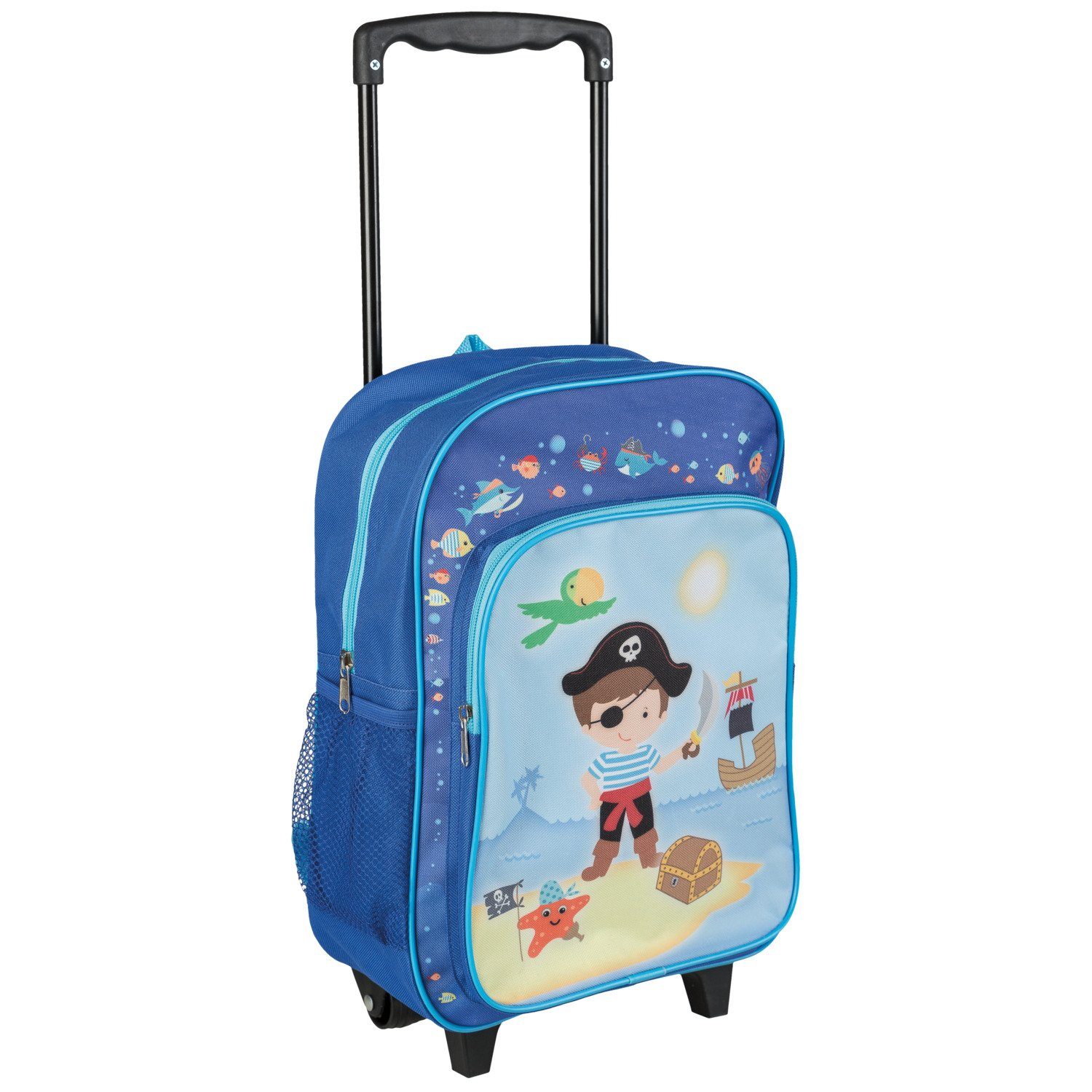 Idena Kofferrucksack Idena 22045 - Rucksack Trolley mit 2 Rollen für Kinder, blau mit Pirat