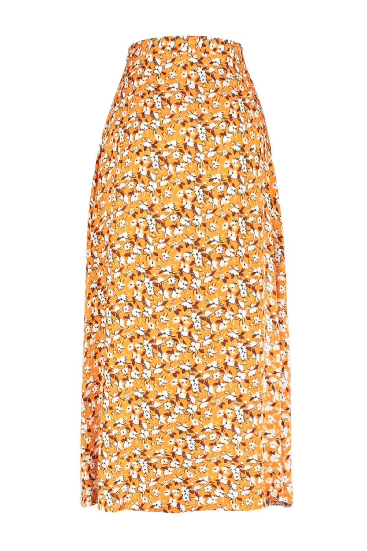 Trendyol Collection  Oranger Midirock aus gewebtem Viskosestoff mit Schlitzdetail und Blumenmuster TWOSS20ET0230