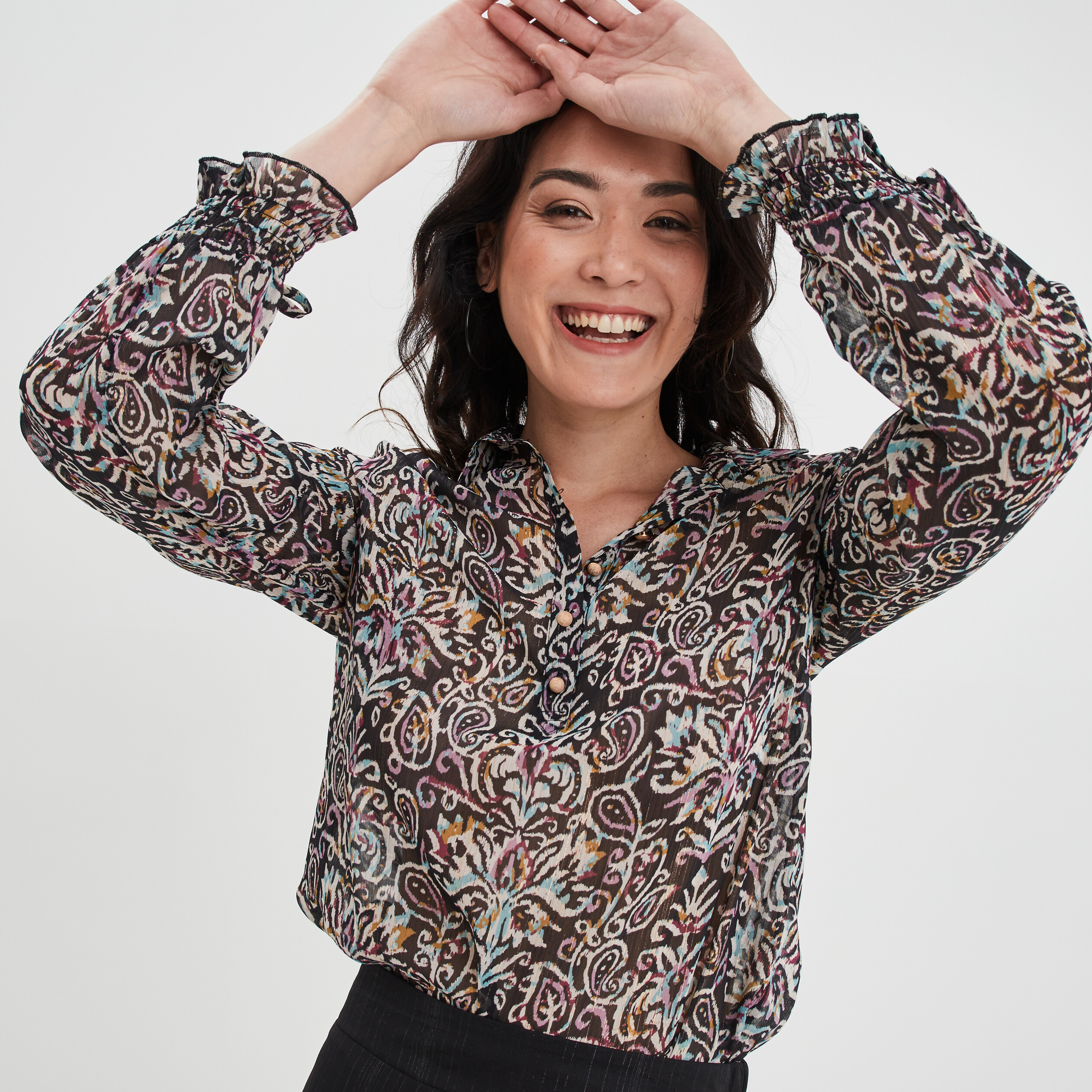 Blouse poignets smockés Liberto noir femme | La Halle
