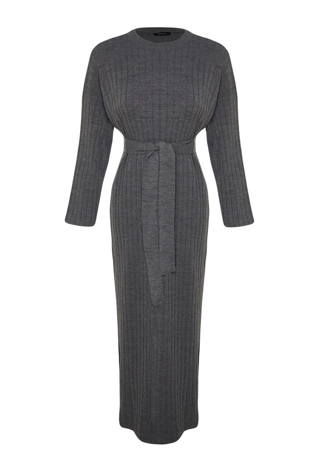 Trendyol Modest  Anthrazitfarbener, ungefütterter, schlichter Strick mit Gürtel TCTAW24EB00008