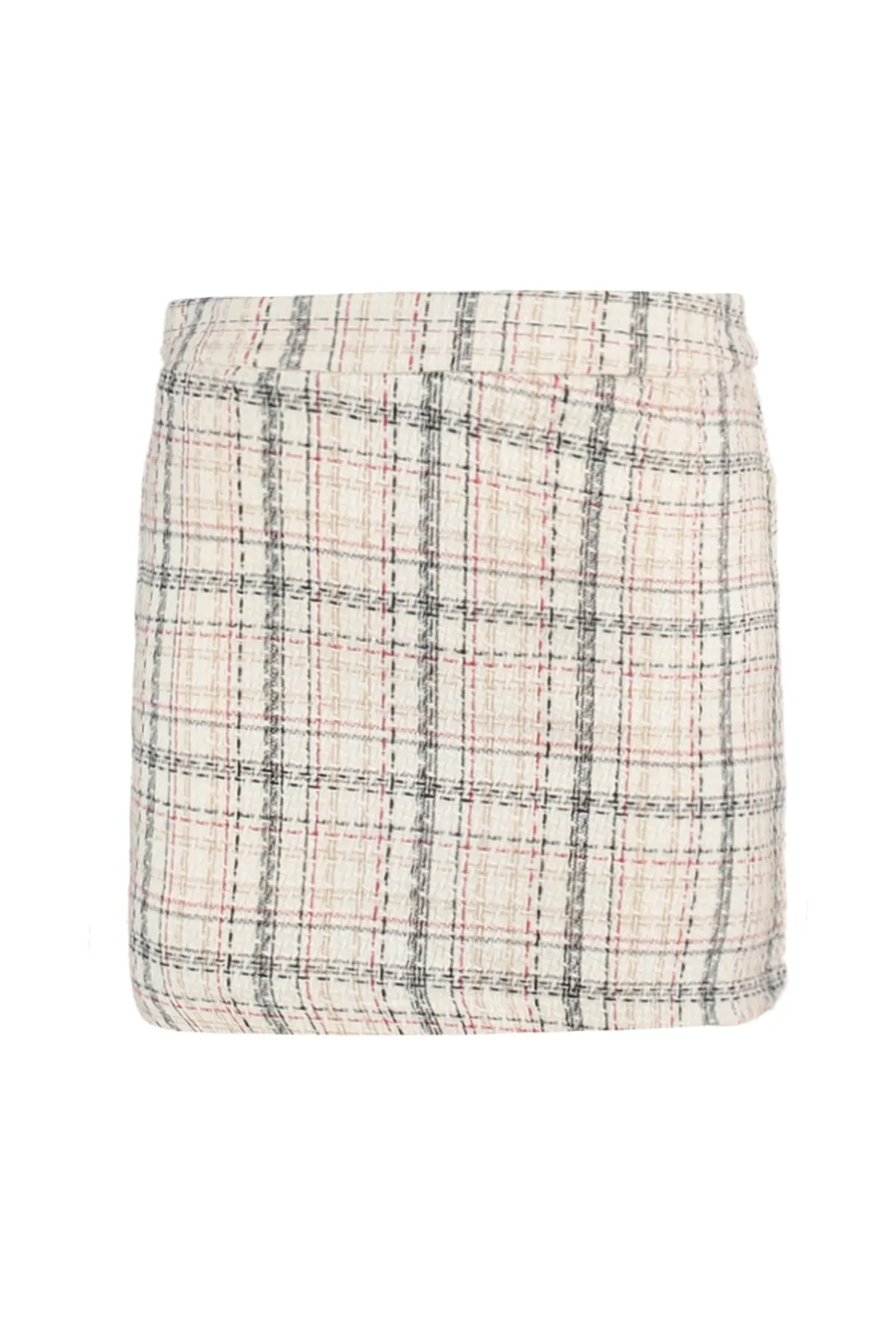 Trendyol Collection  Ecrufarbener, karierter, gemusterter Mini-Webrock aus Tweedstoff TWOAW23ET00066