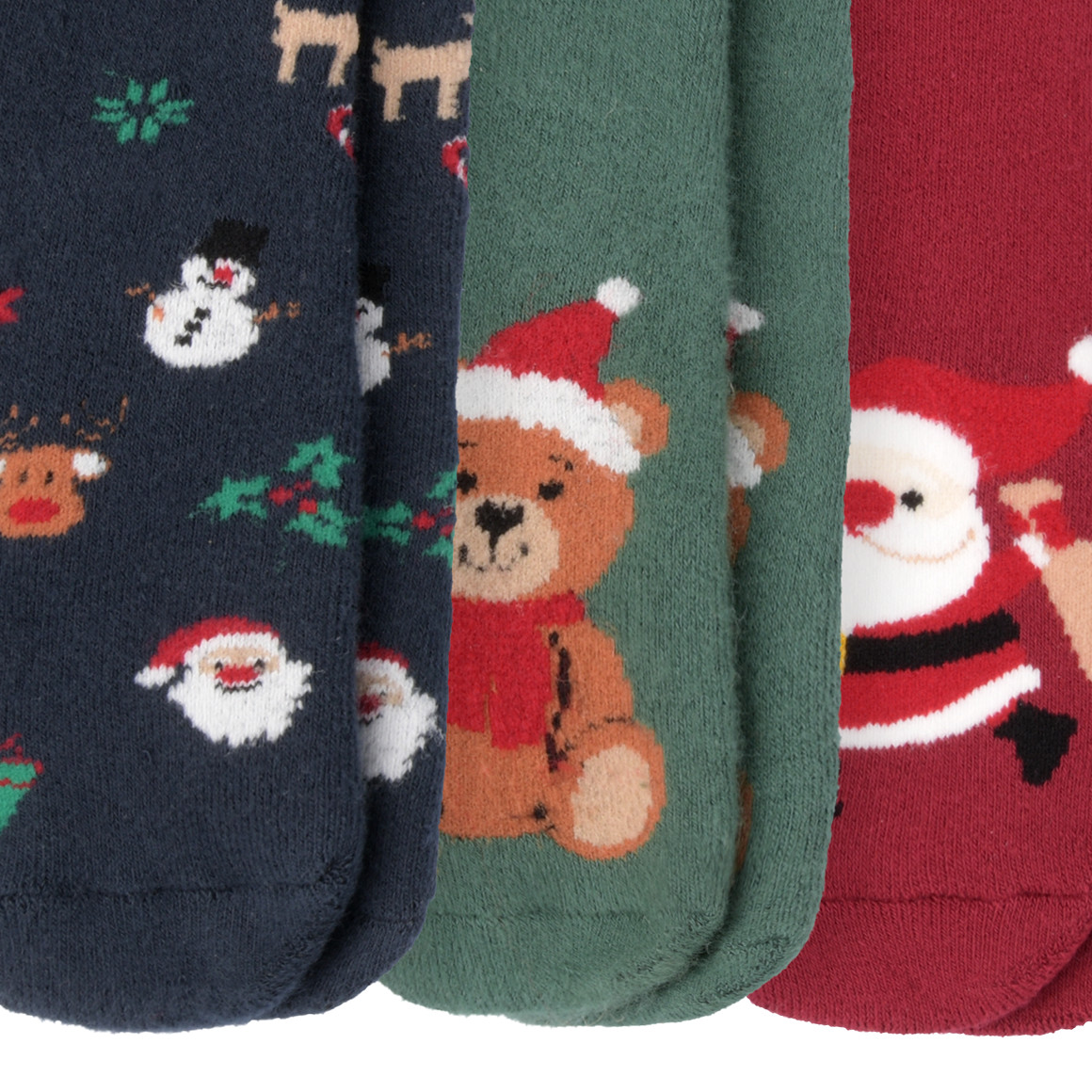 3 Paar Baby Weihnachtssocken im Set dunkelrot / dunkelblau / dunkelgrün