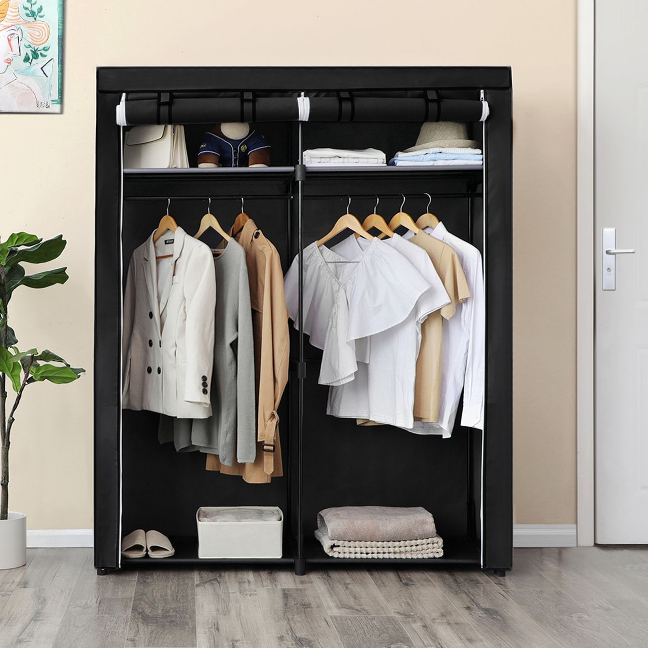 Songmics Garderobe mit 2 Kleiderstangen, 140 x 43 x 174 cm