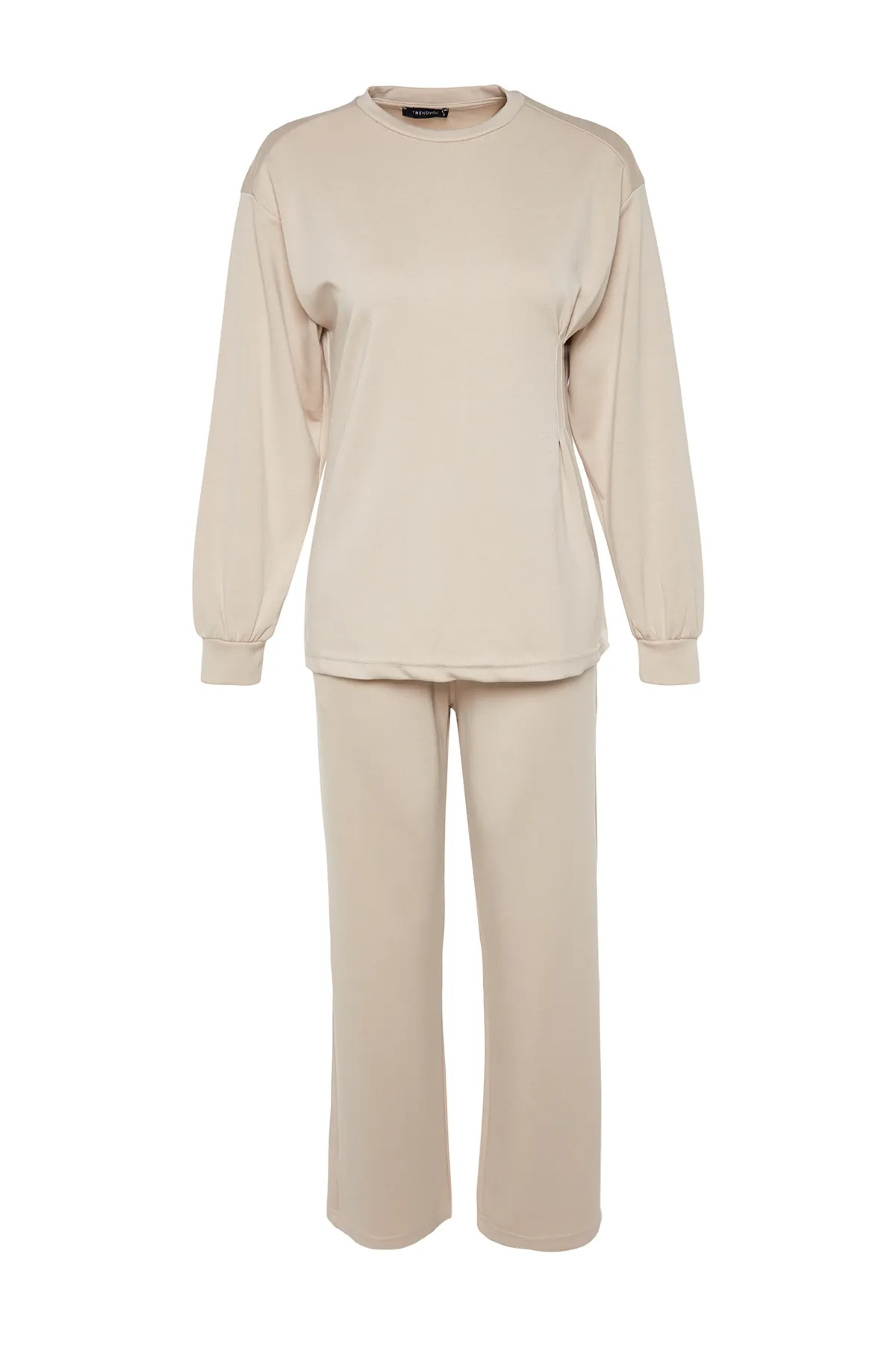 Trendyol Modest  Steinfarbenes Set aus Tunika und Hose aus Baumwolle, gestricktes Oberteil und Unterteil TCTAW24US00069