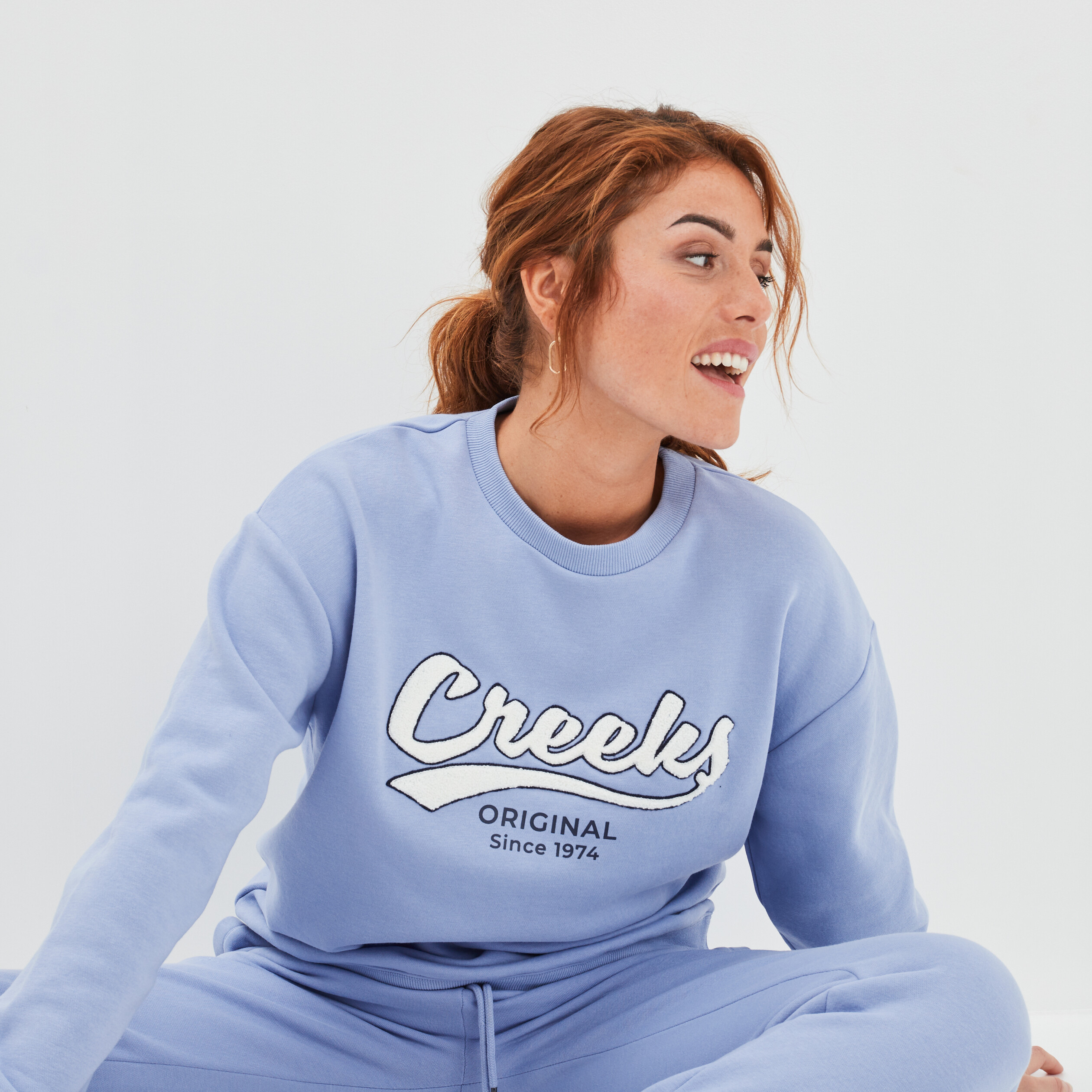 Sweat col rond manches longues Creeks bleu gris femme | La Halle
