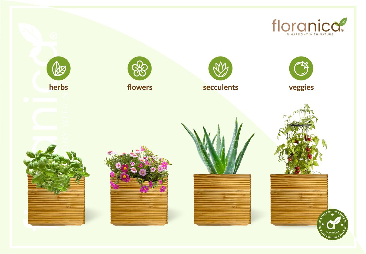 Pemicont Floranica Blumentopf aus Holz Kasten 30cm x 30cm x 285cm Einheimisch Imprägniertes Lärchenholz Schutzhülle für Kräuter Blumen Haus- und Gartendekoration Innen- und Außenbereich EU-Produkt